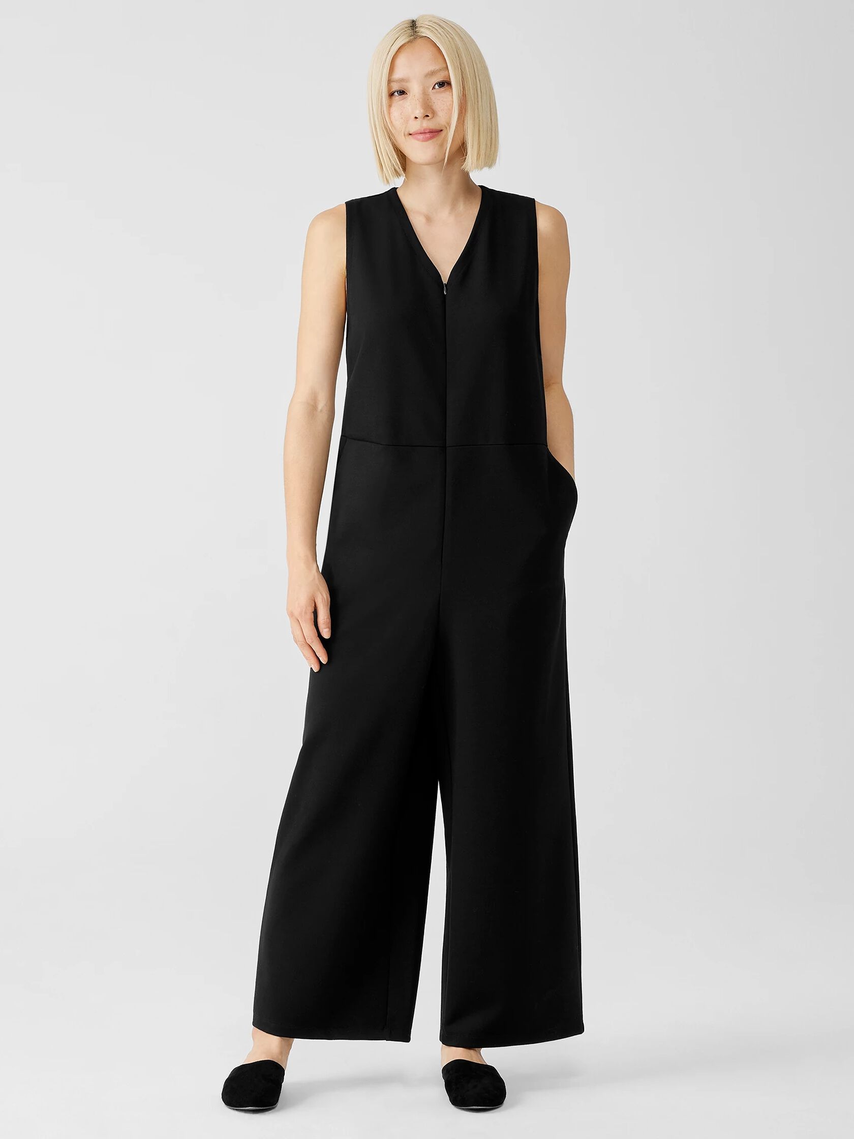 Washable Flex Ponte V-Neck Jumpsuit