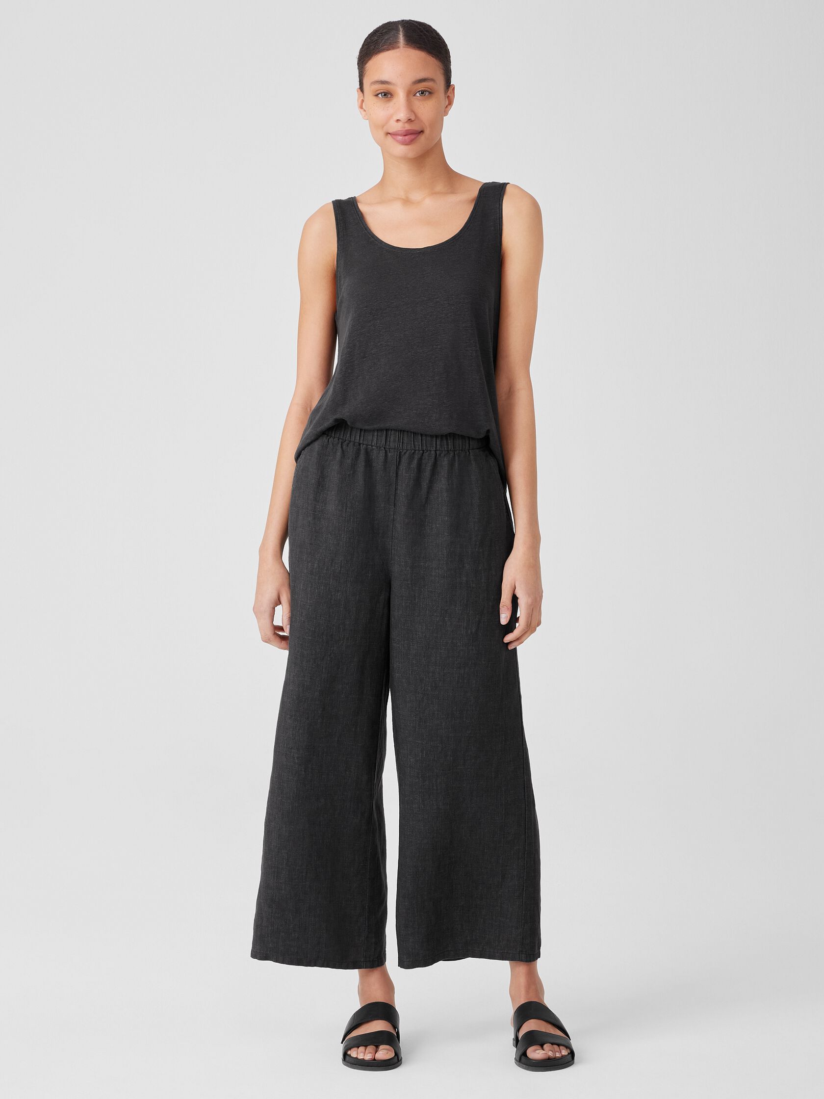 Washed Organic Linen Délavé Wide-Leg Pant