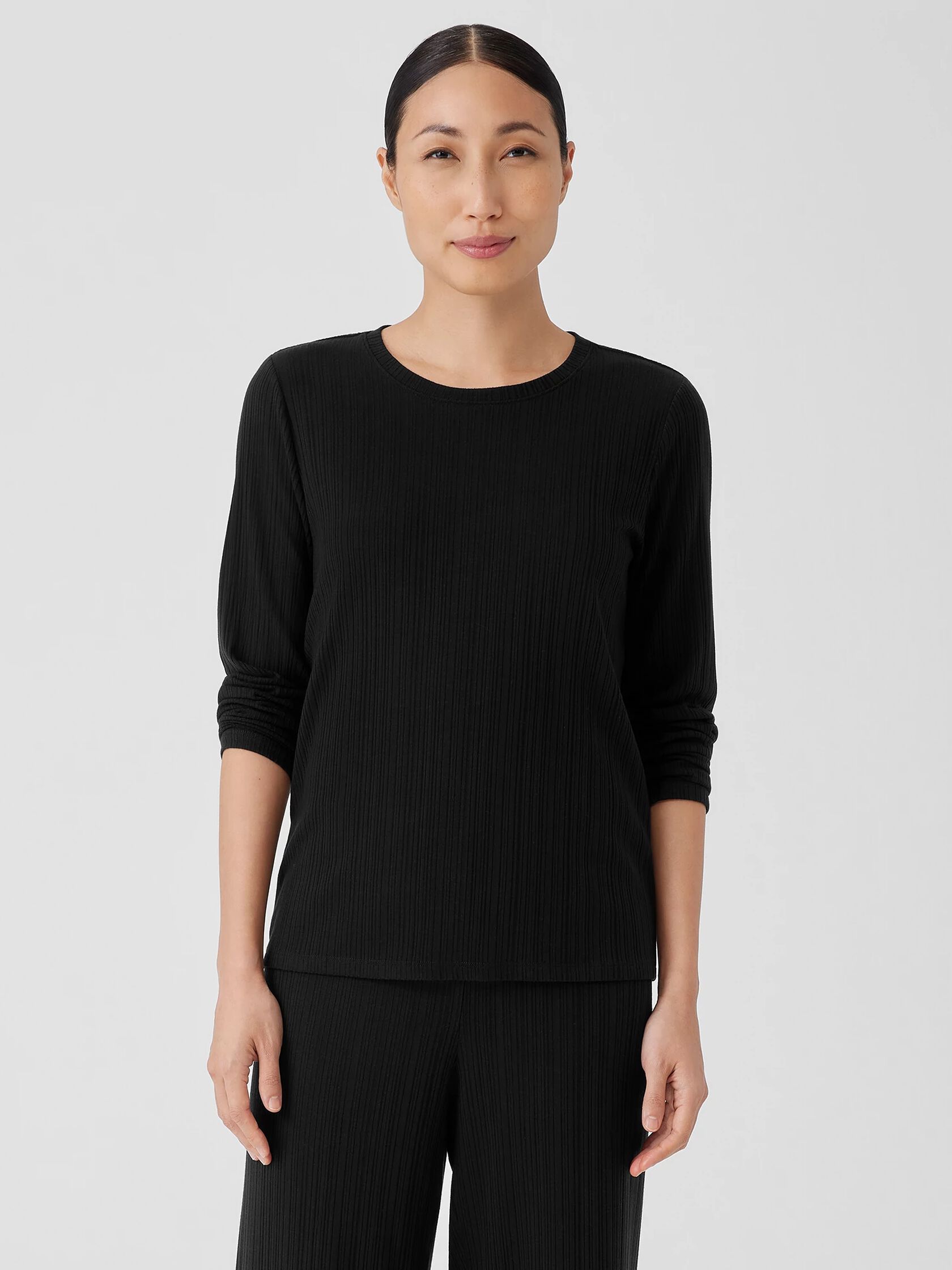 Variegated Rib Knit Crew Neck Top