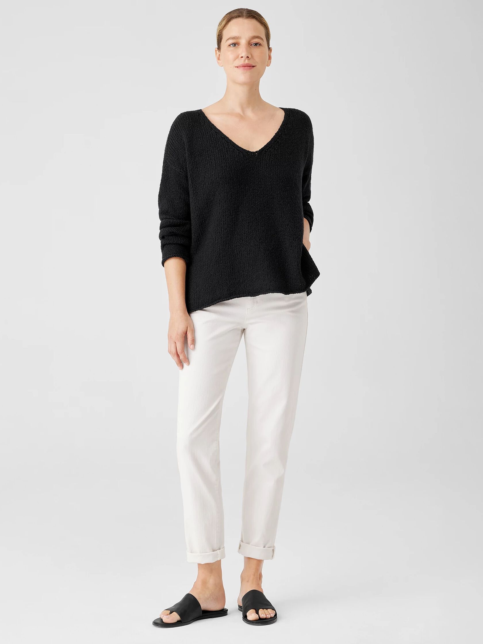Peruvian Organic Cotton Crimp V-Neck Top