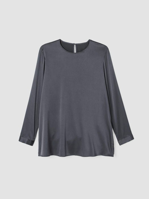 Stretch Silk Charmeuse Round Neck Top