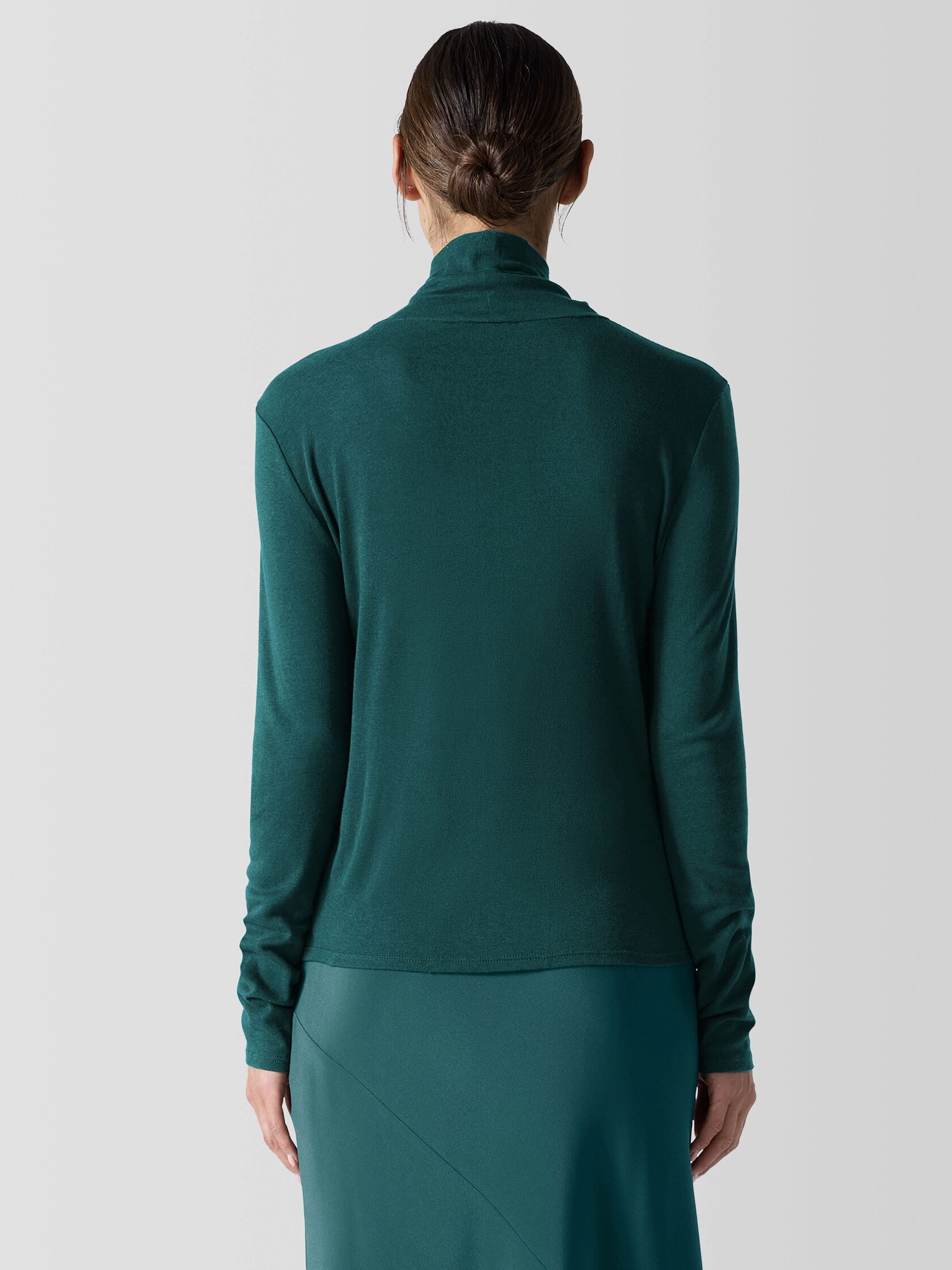 Ribbed Pima Cotton Blend Turtleneck Top