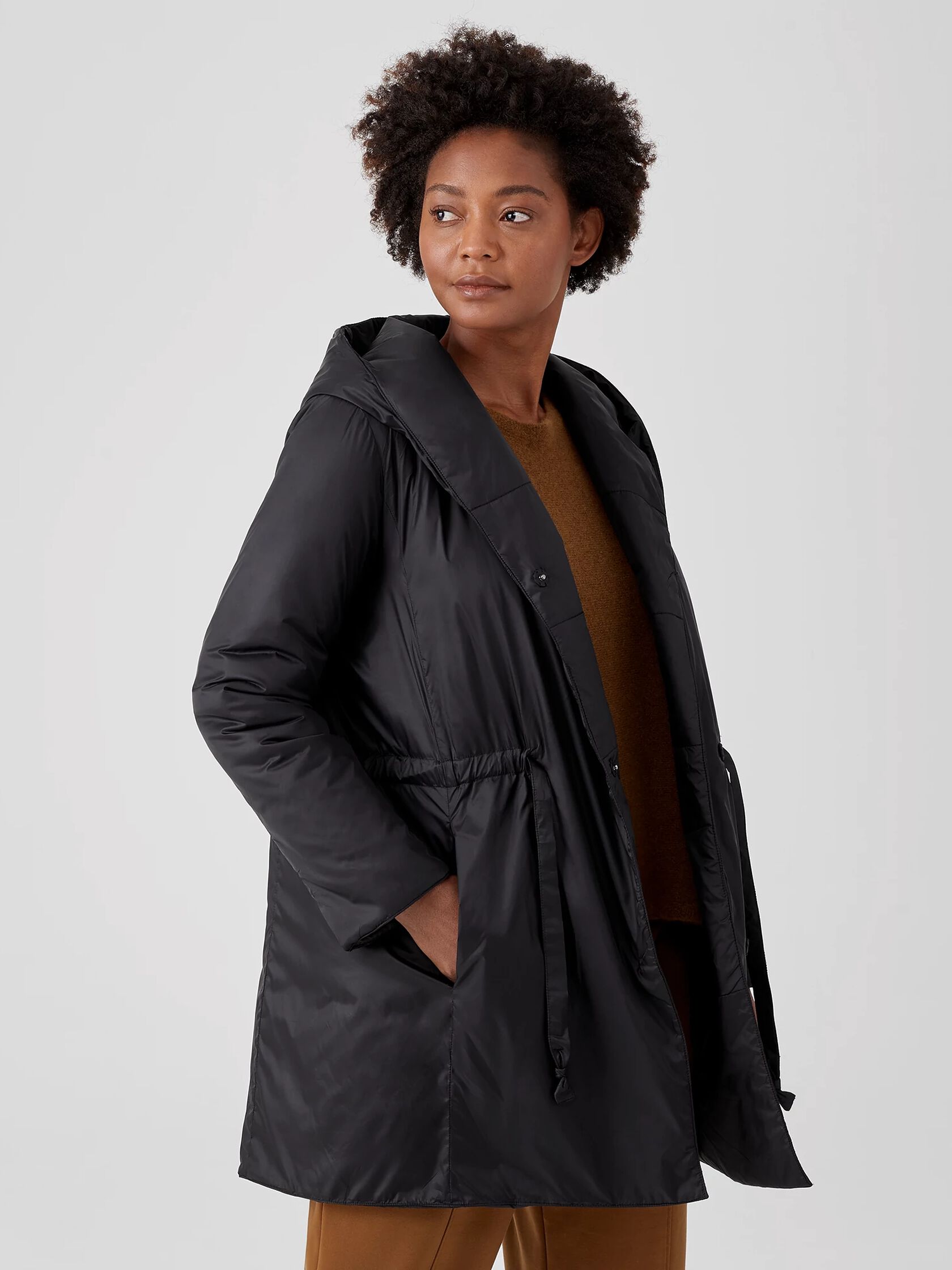 Eggshell Recycled Nylon Hooded Coat