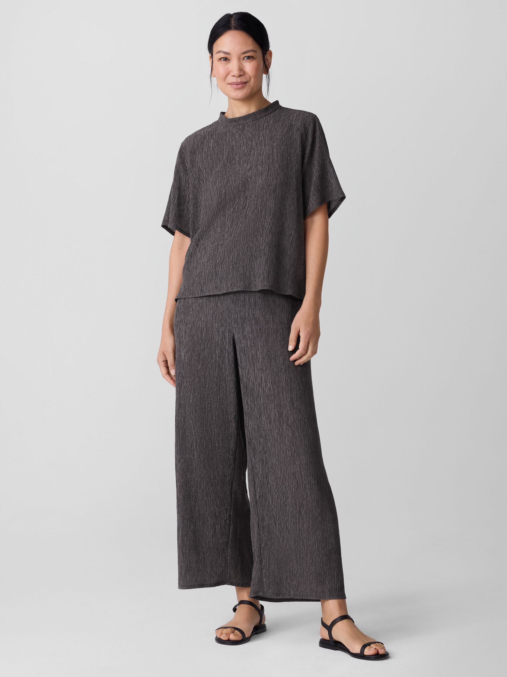 Woven Pliss&eacute; Wide-Leg Pant