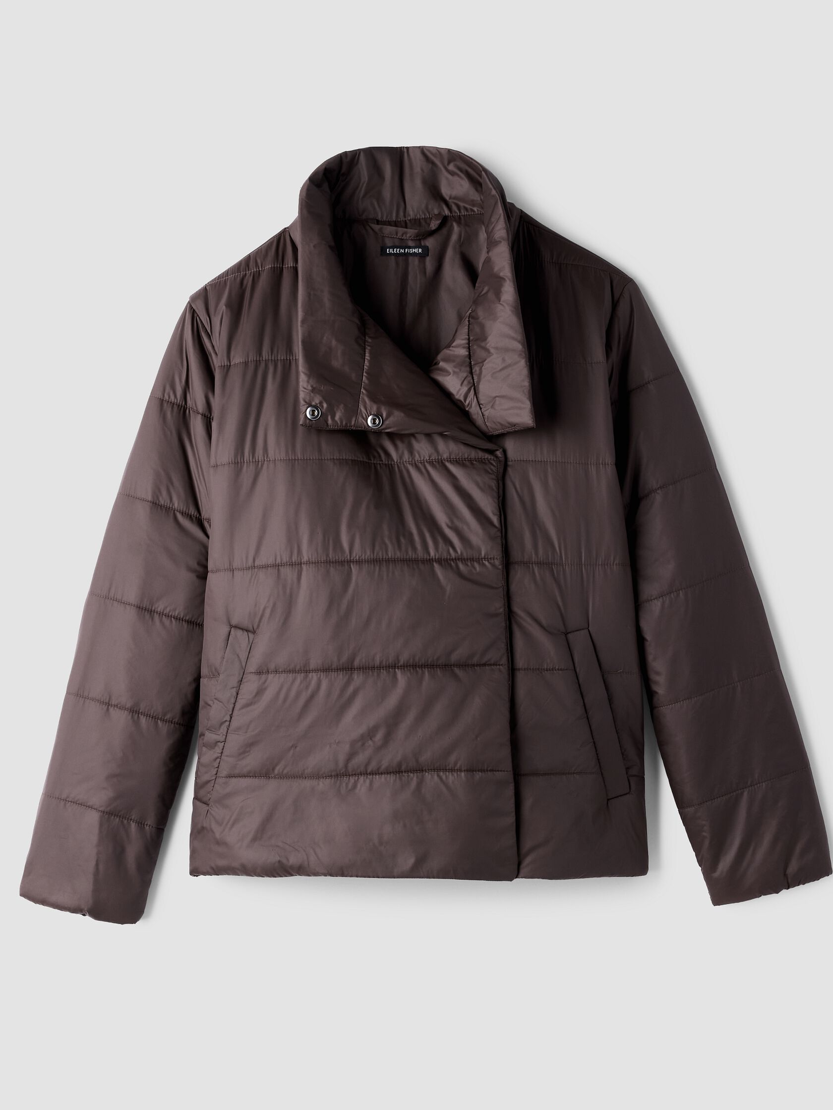 Eggshell Recycled Nylon Stand Collar Quilted Coat