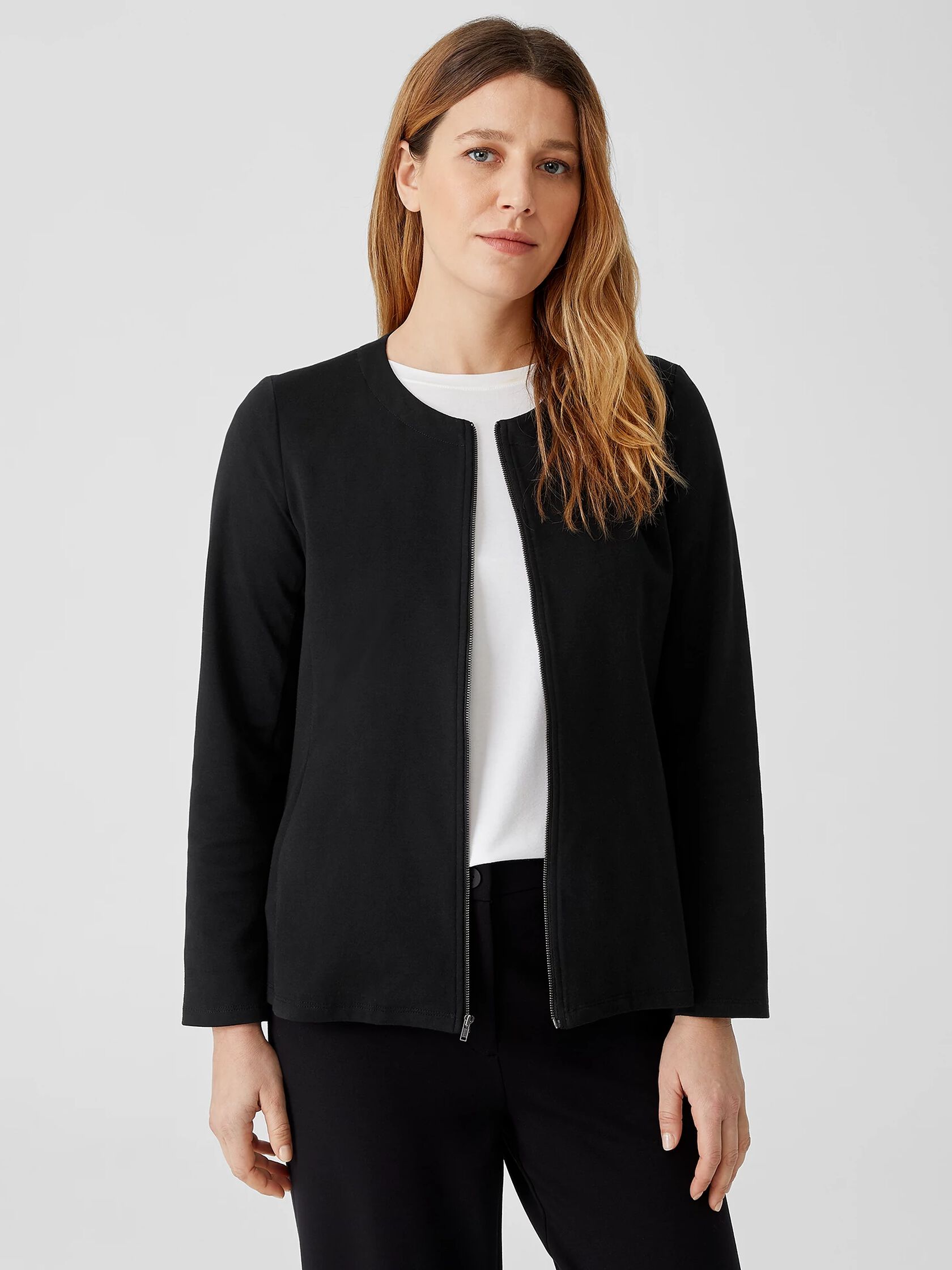 Organic Cotton Ponte Zip-Front Jacket
