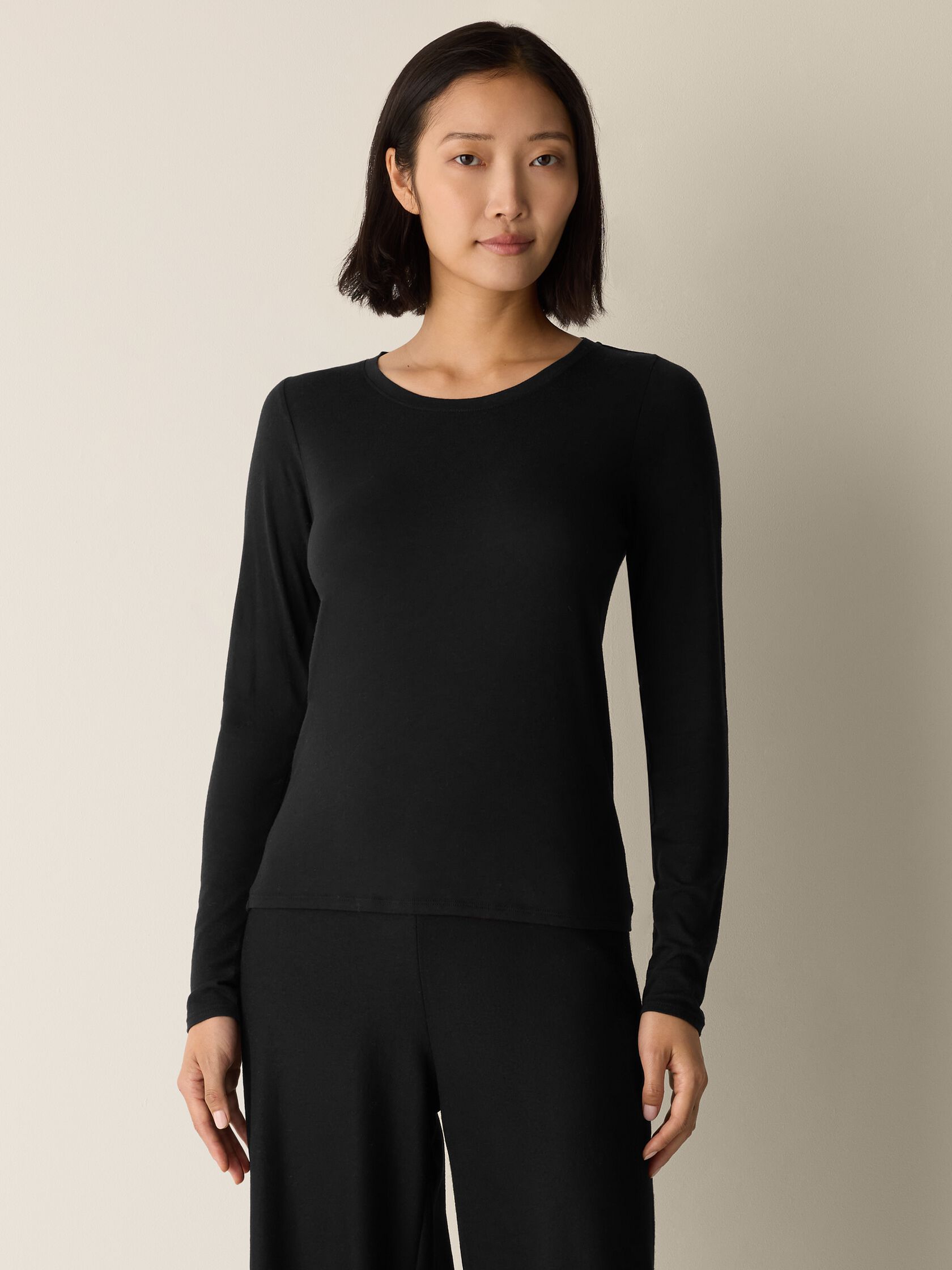 Sheer Cotton Blend Knit Round Neck Tee