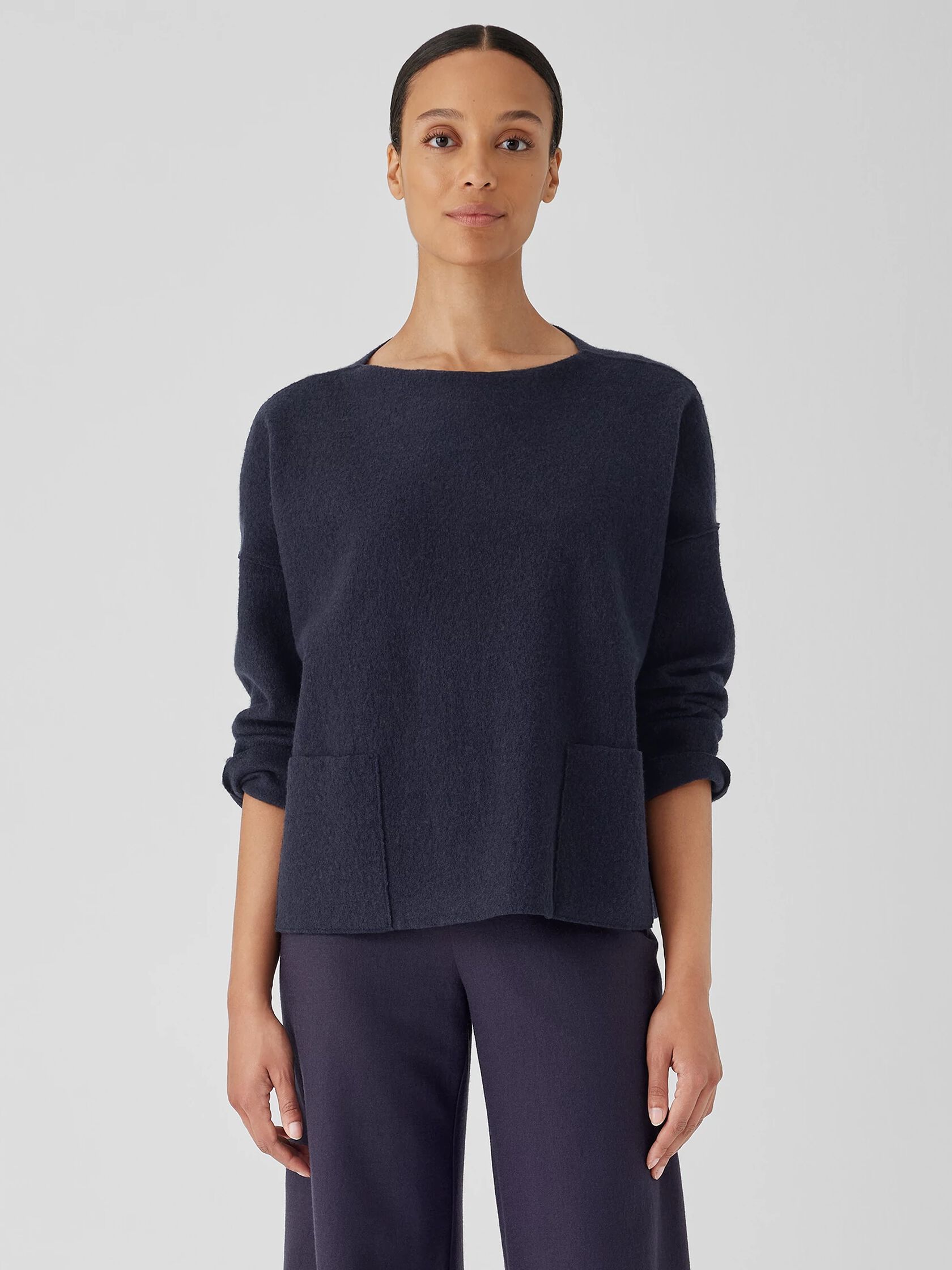 Lightweight Boiled Wool Bateau Neck Top in Regenerative Wool