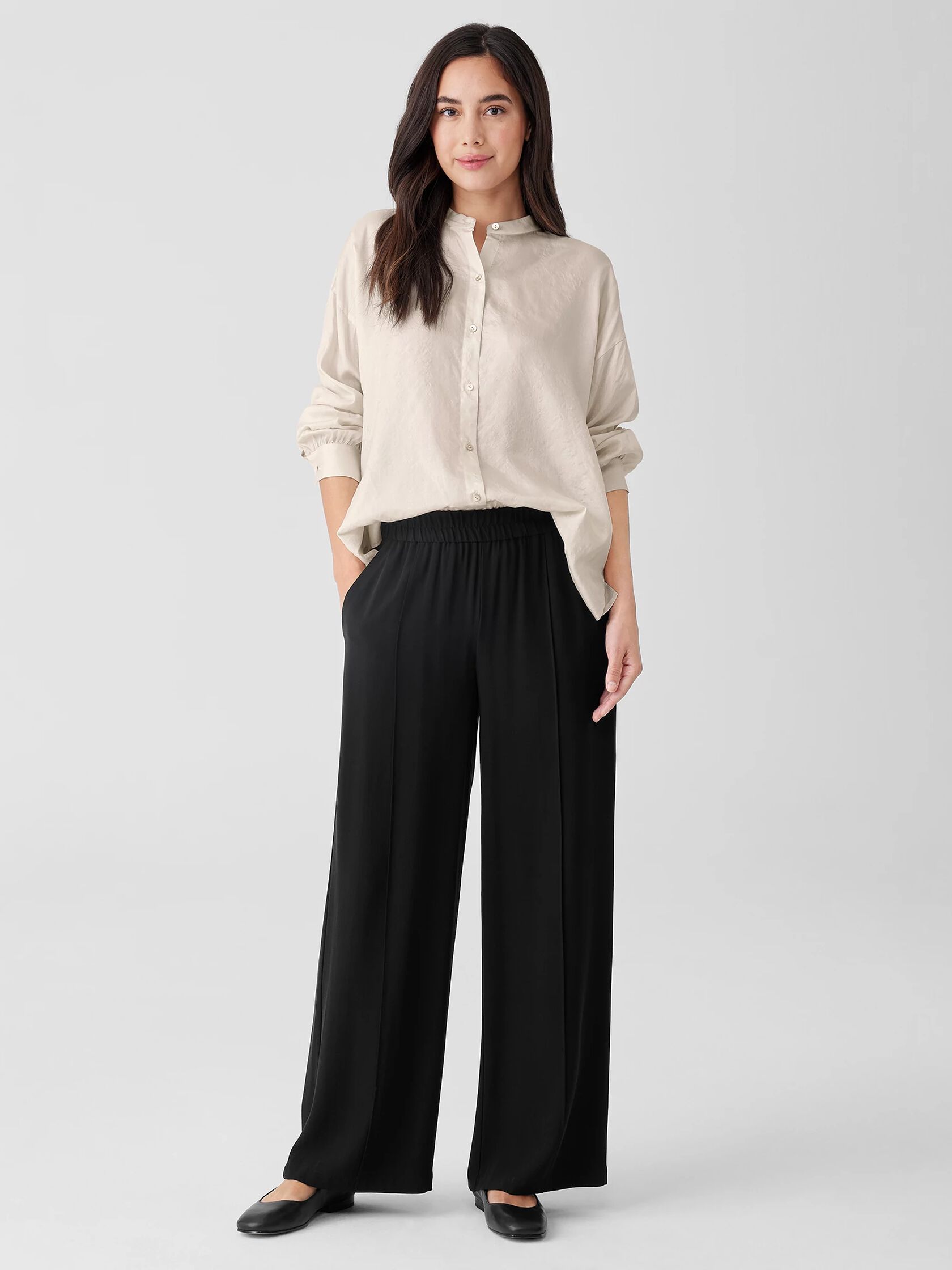 Silk Georgette Crepe Pintuck Pant