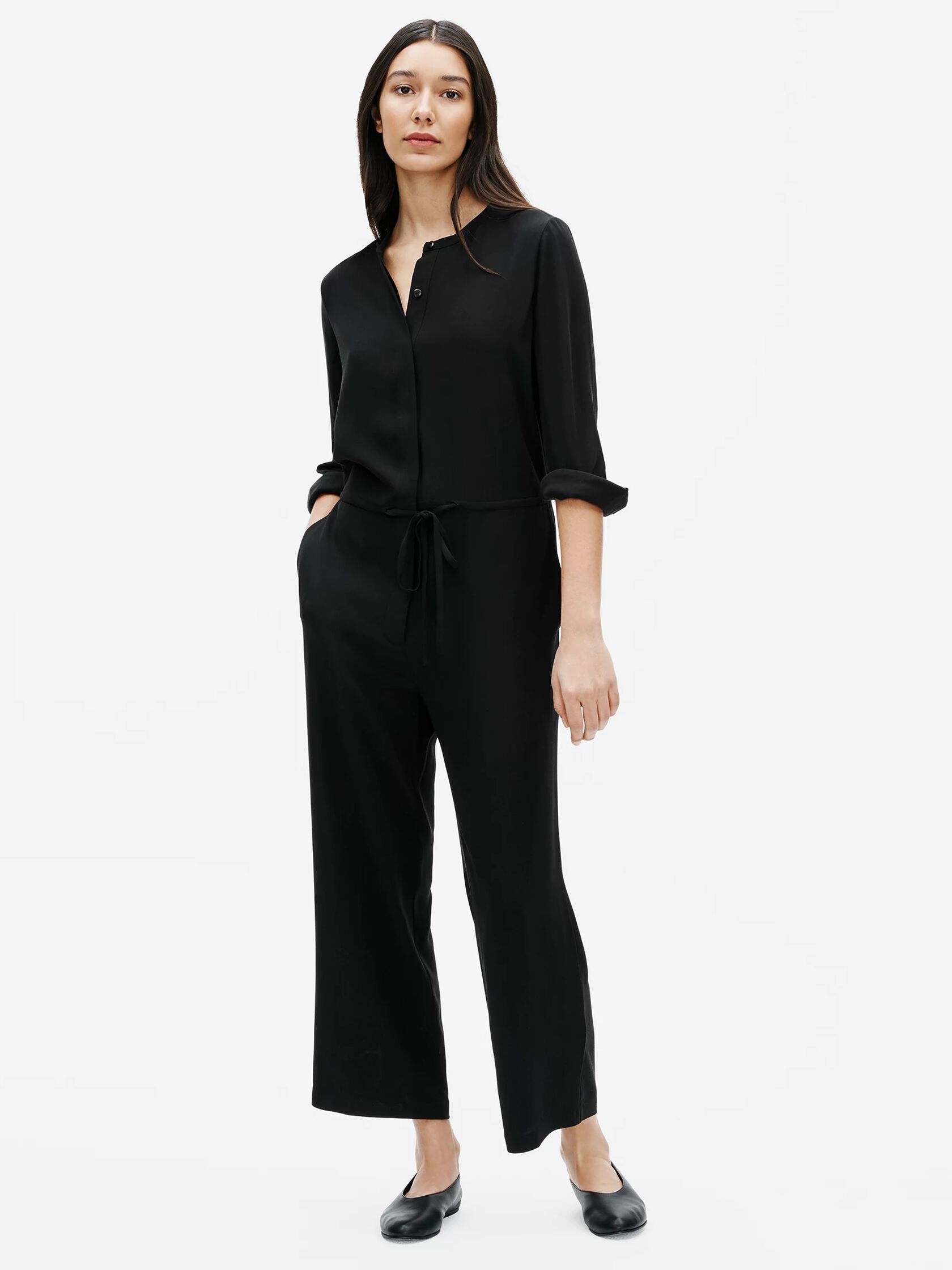 Silk Georgette Crepe Mandarin Collar Jumpsuit