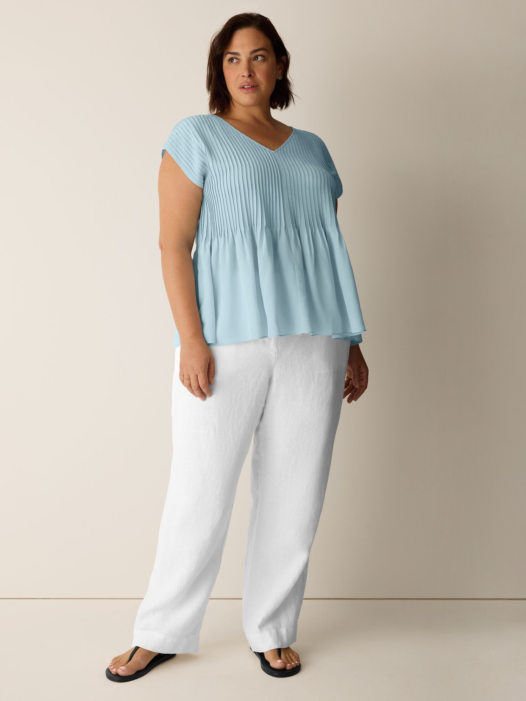 Silk Crepe de Chine V-Neck Top