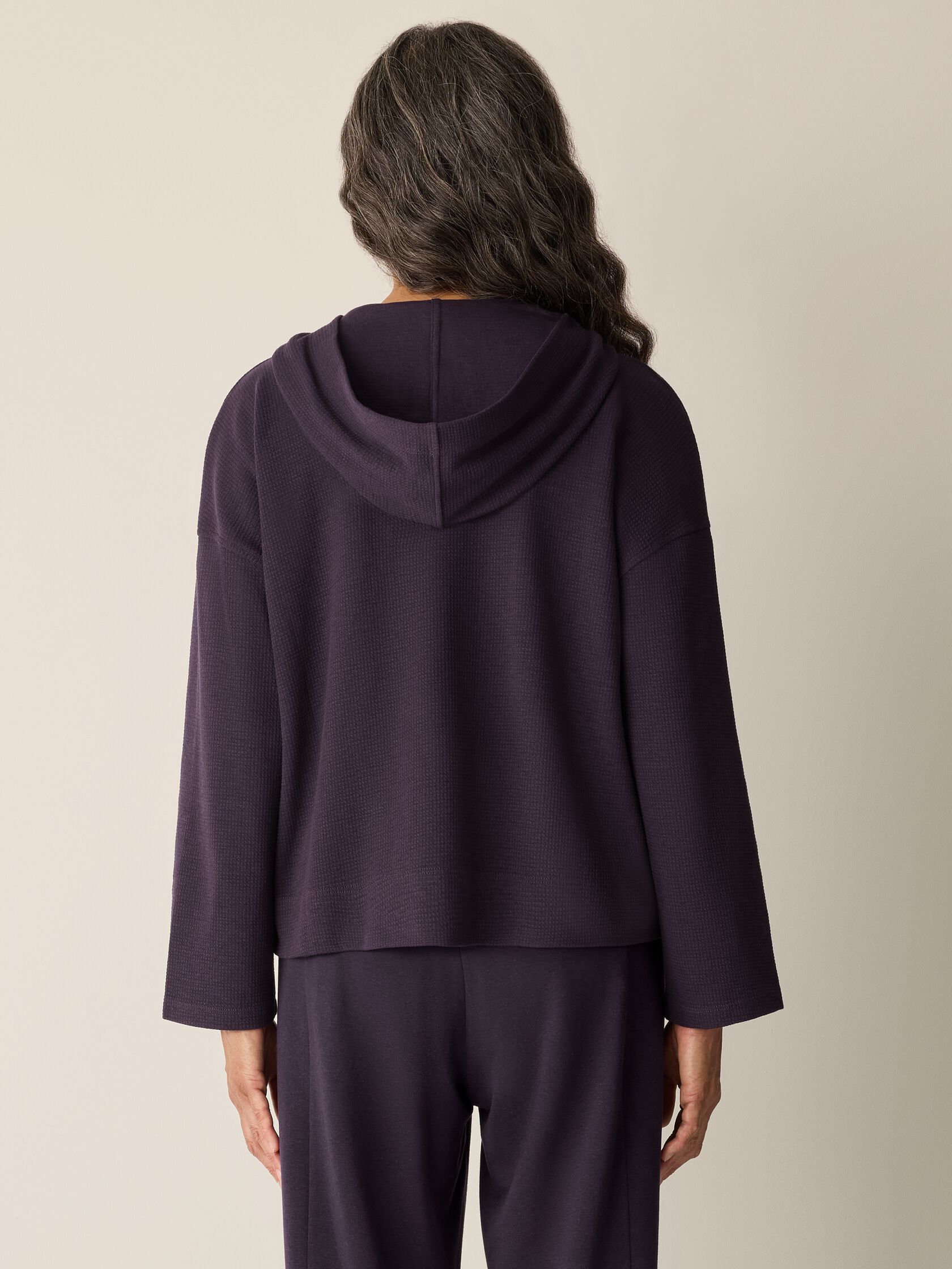 Waffle Cotton Blend Doubleknit Hooded Top