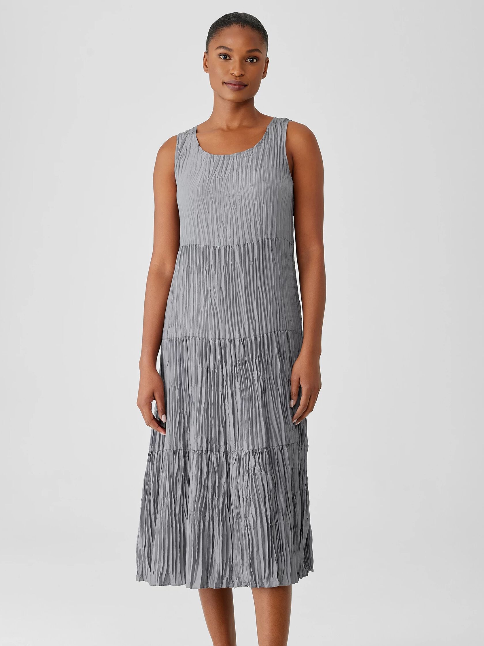 Crushed Silk Tiered Dress | EILEEN FISHER