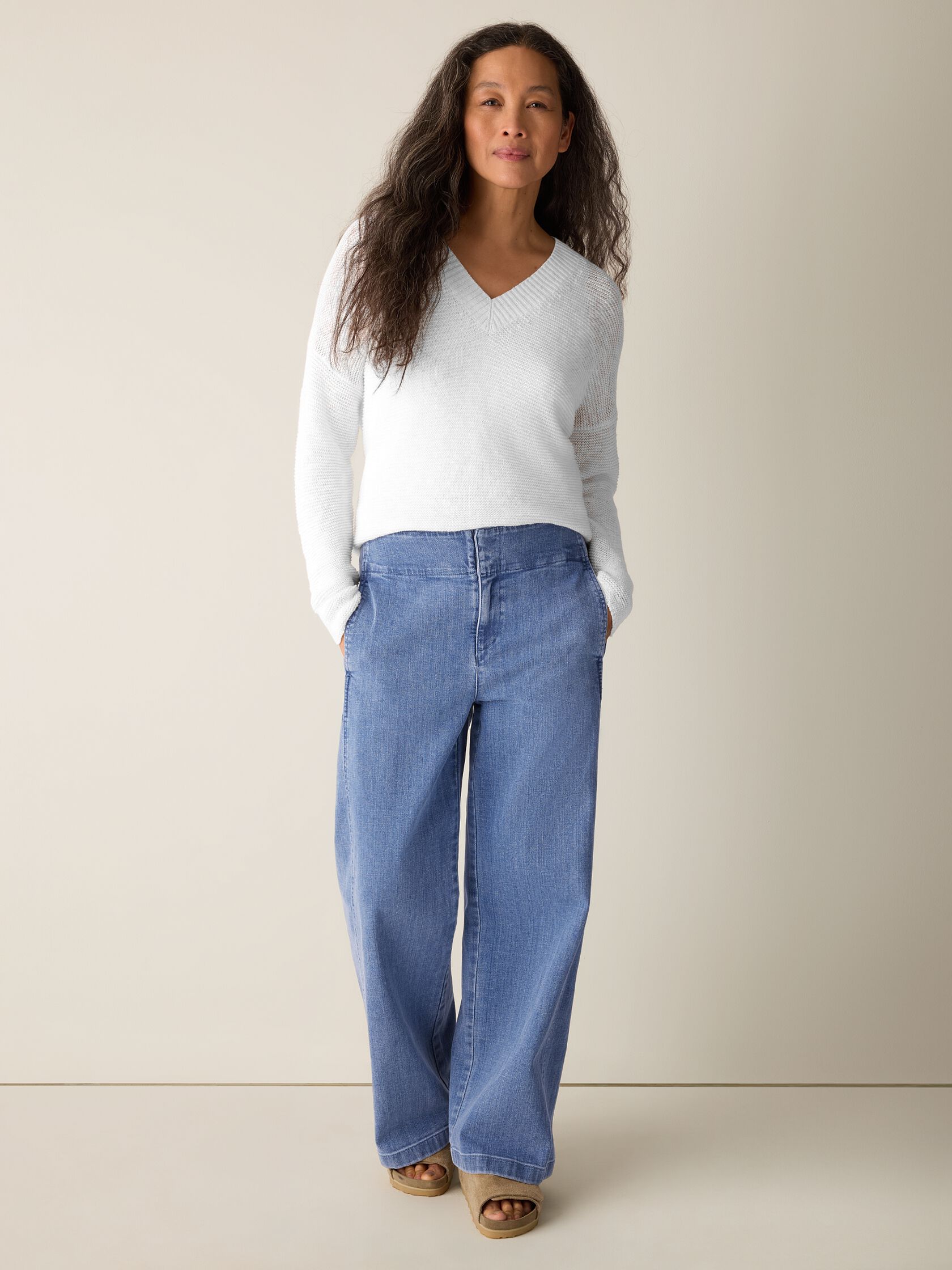 Cotton Stretch Denim Wide-Leg Trouser