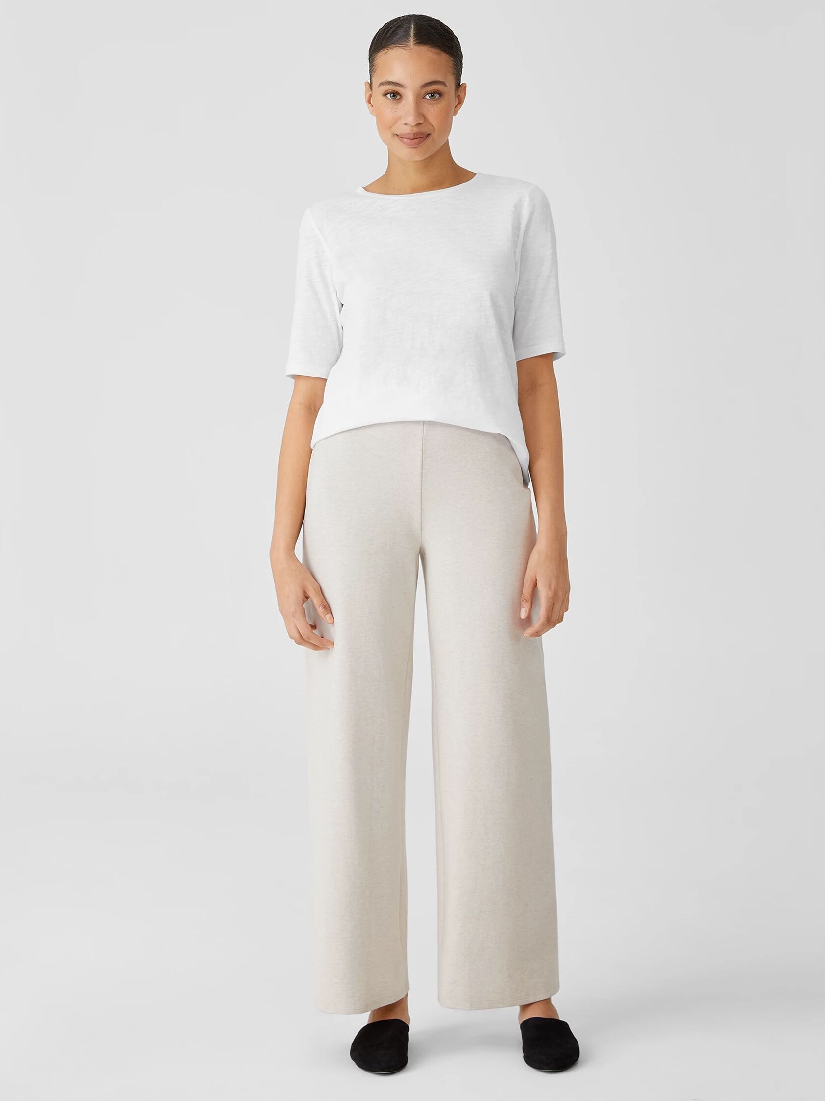 Organic Cotton Melange Crepe Wide-Leg Pant