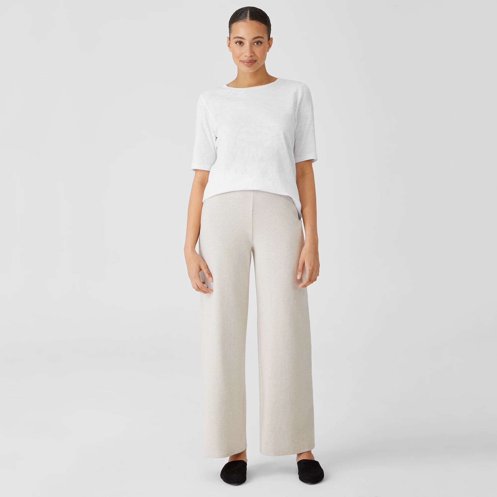 Organic Cotton Melange Crepe Wide-Leg 