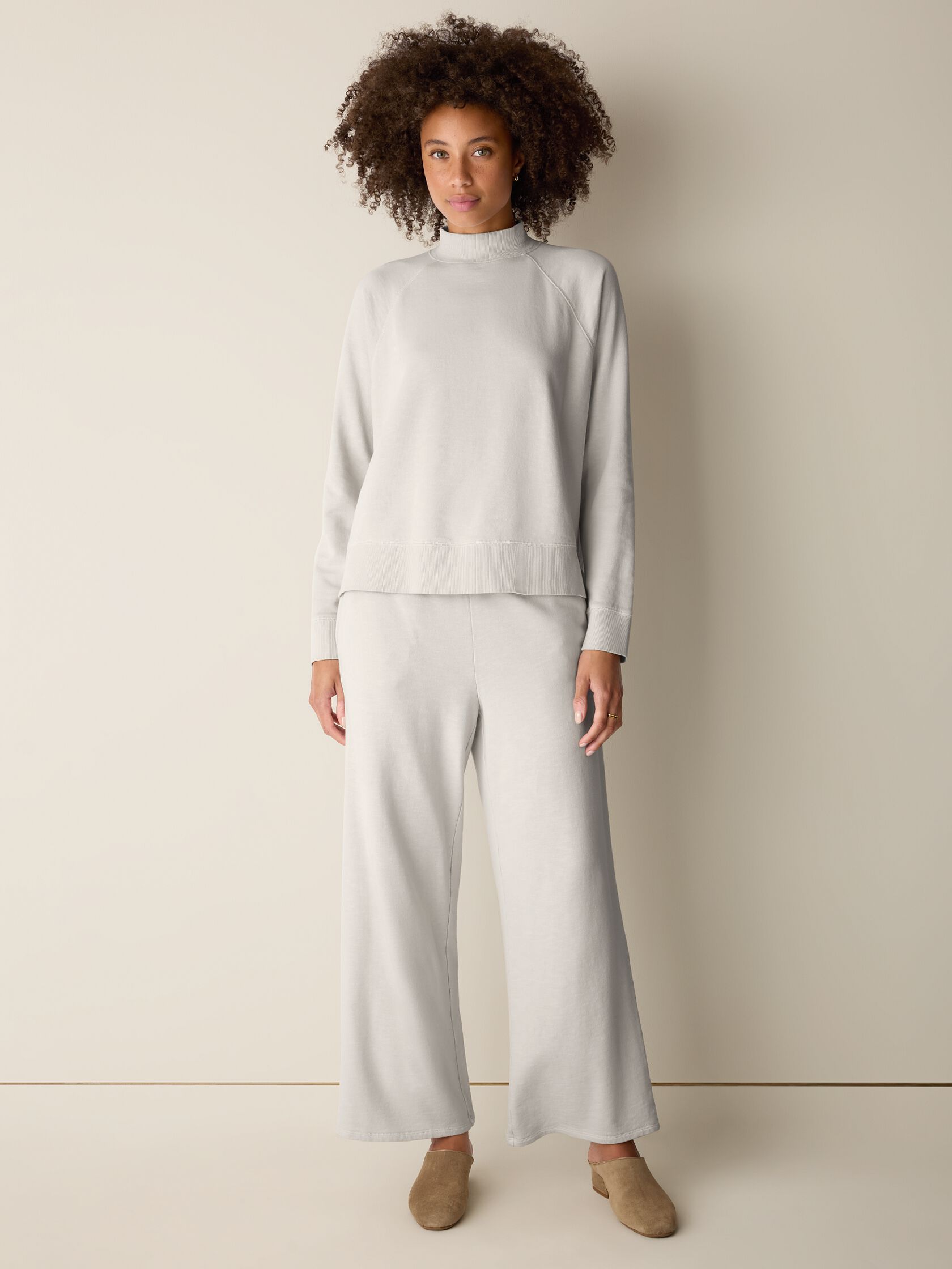 Garment-Dyed Organic Cotton Terry Wide-Leg Pant