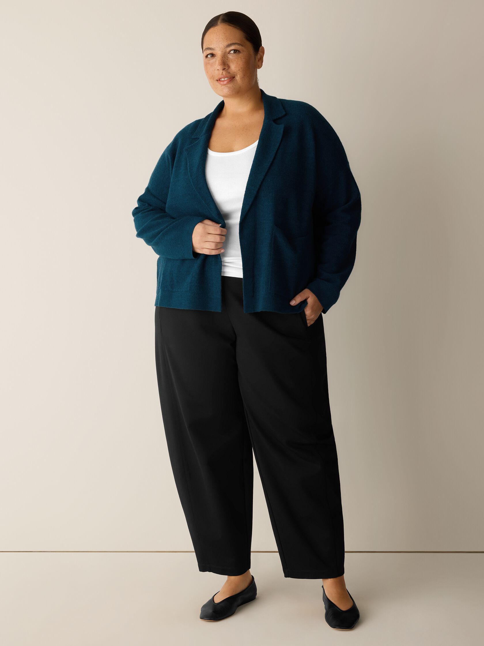 Fine Felted Wool Notch Collar Cardigan in Regenerative Wool