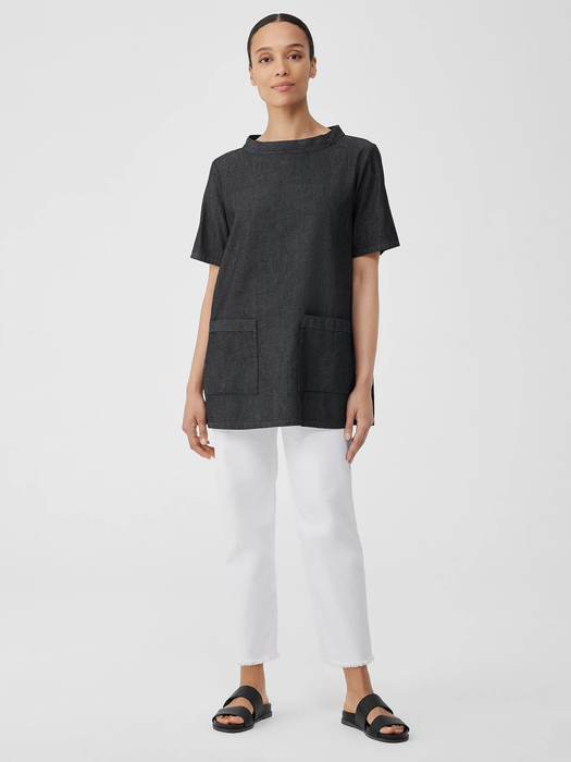 Airy Organic Cotton Twill Mock Neck Long Top