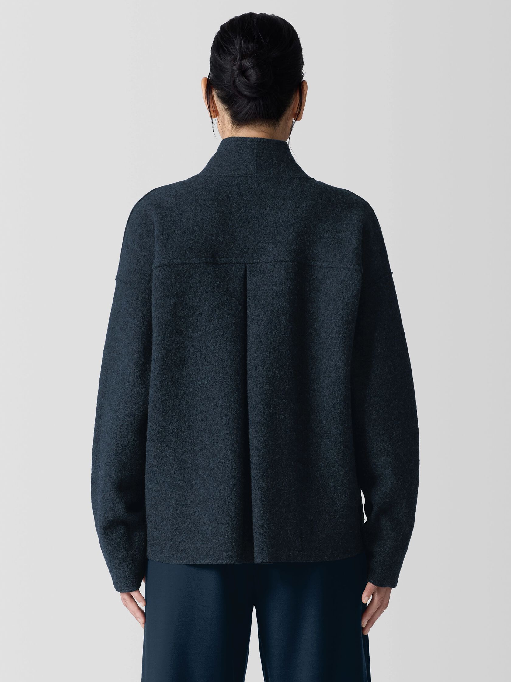 Lightweight Boiled Wool High Collar Jacket in Regenerative Wool