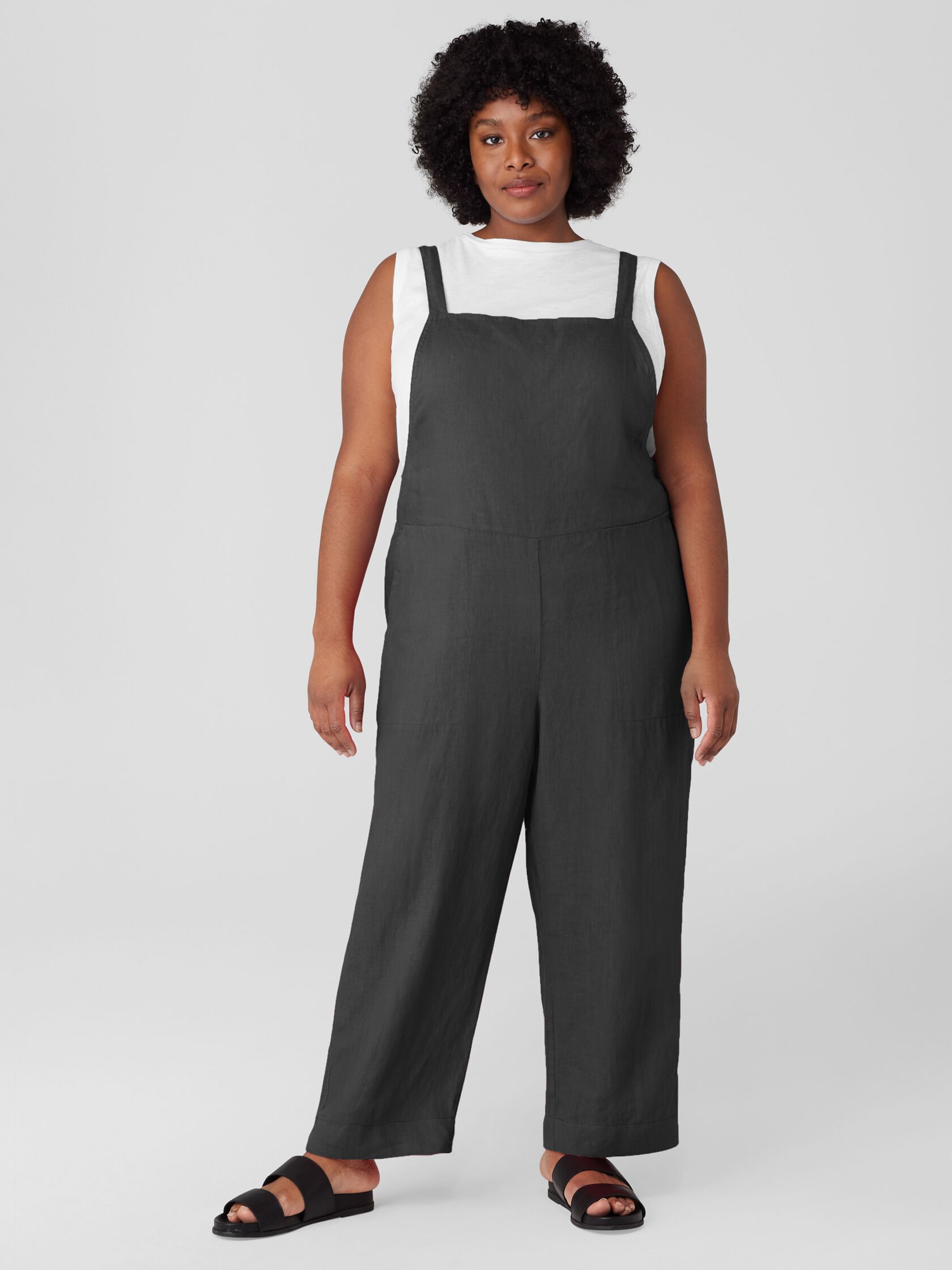 Garment-Dyed Organic Linen Overalls | EILEEN FISHER