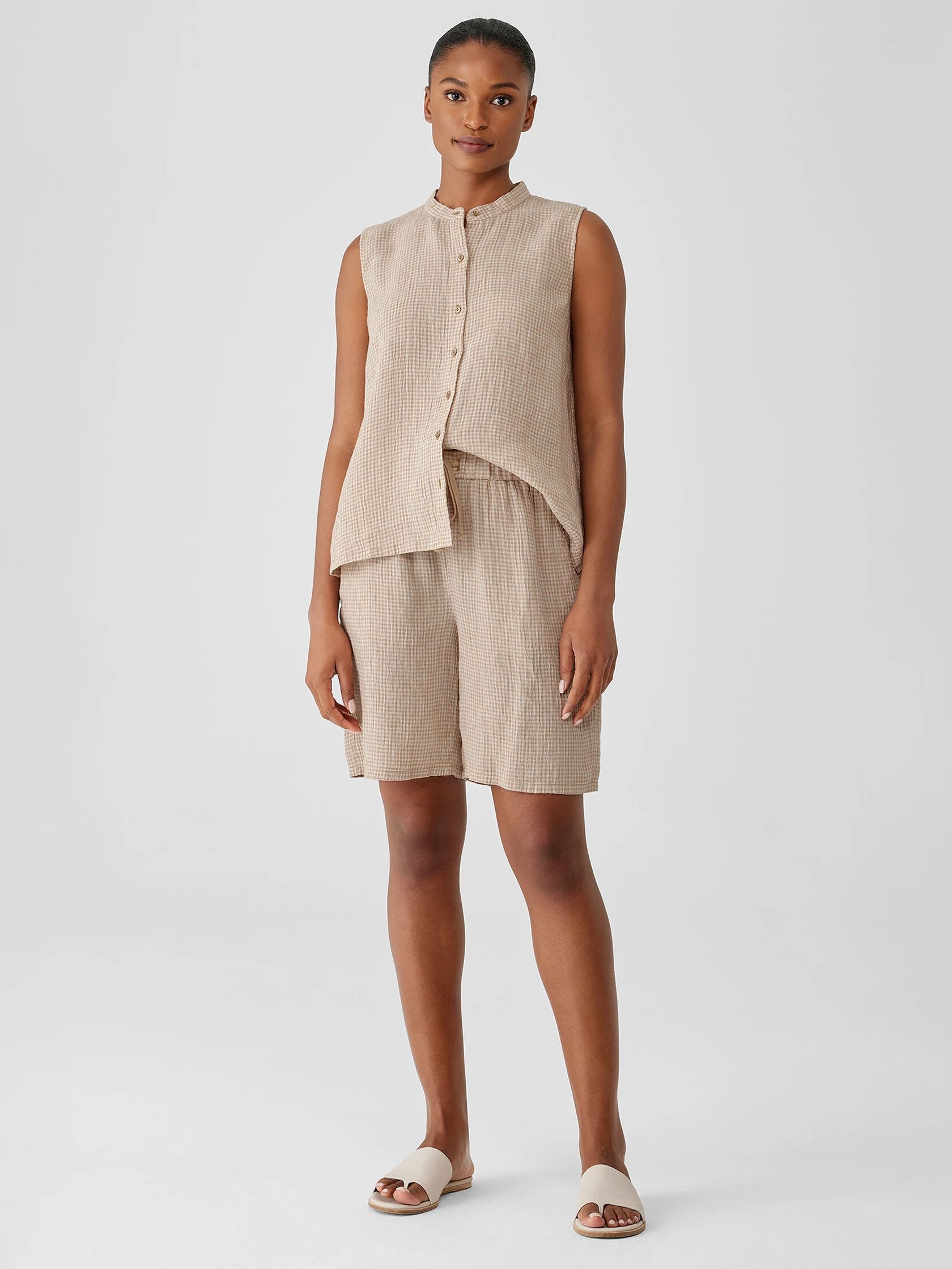 Puckered Organic Linen Shorts