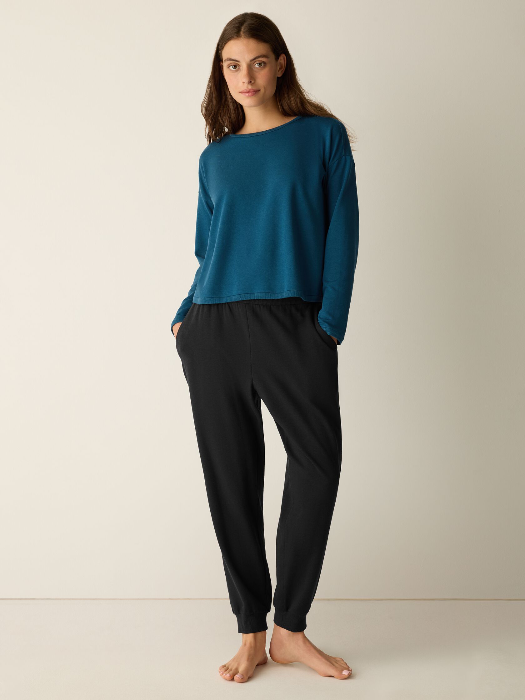 Cozy Brushed Terry Hug Round Neck Box-Top
