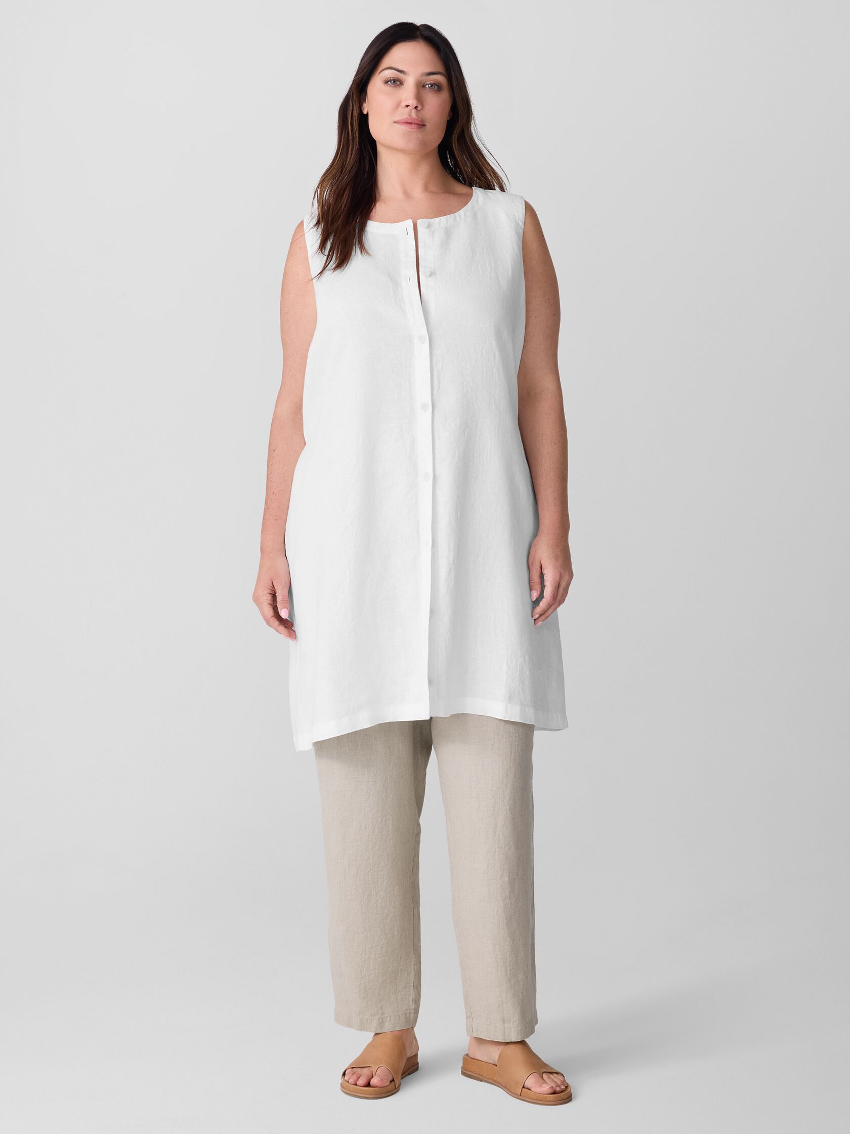 Organic Linen Round Neck Long Vest