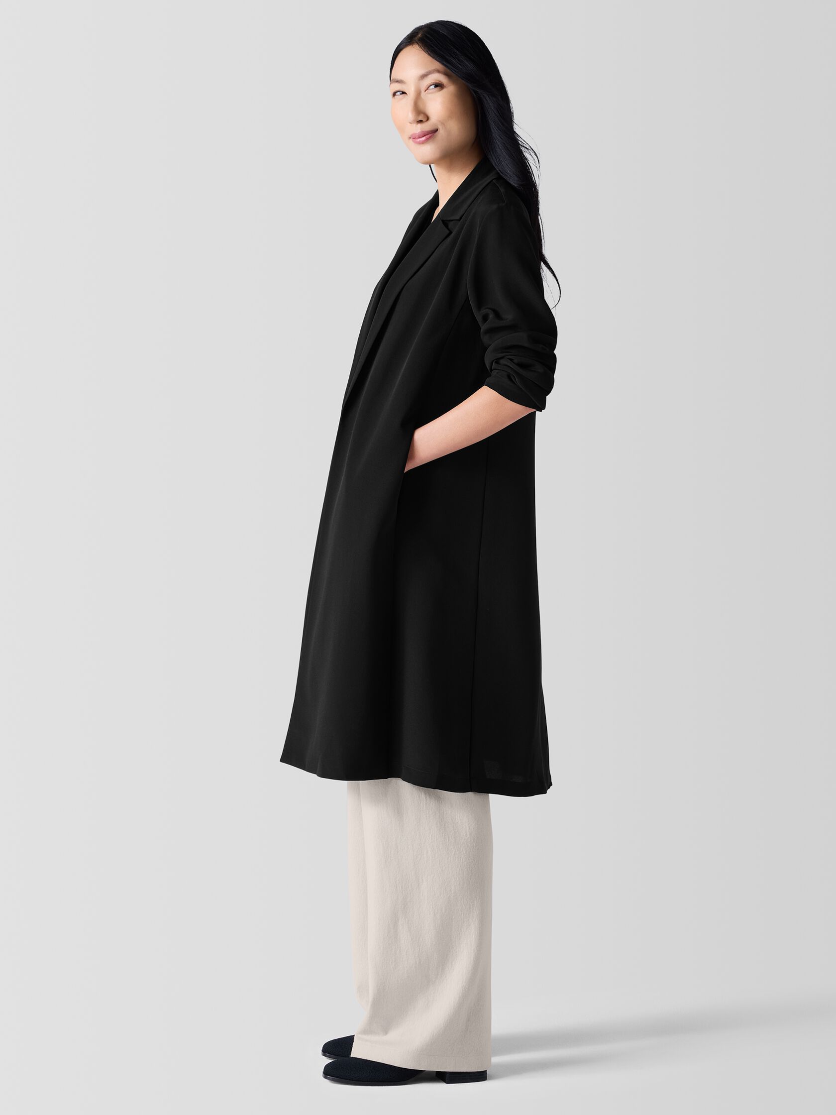 Silk Double Crepe Long Blazer