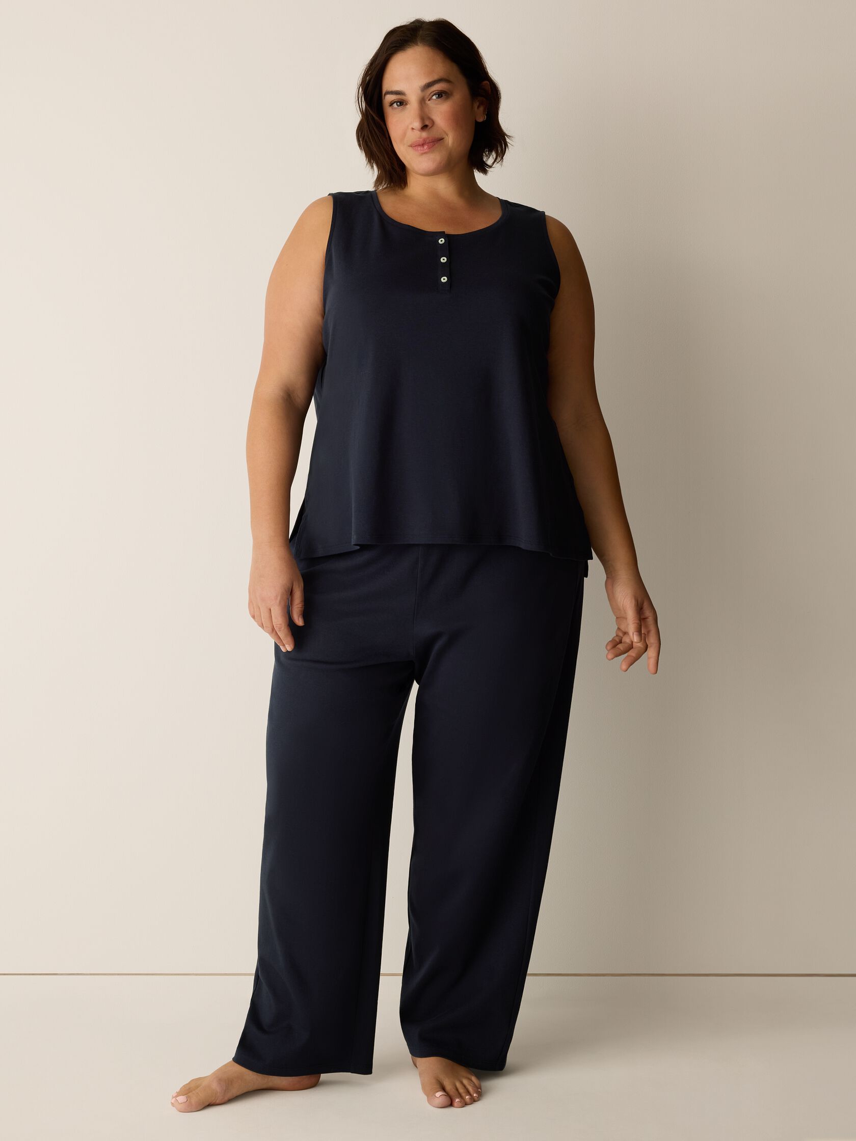 Organic Cotton Interlock Henley Sleep Tank