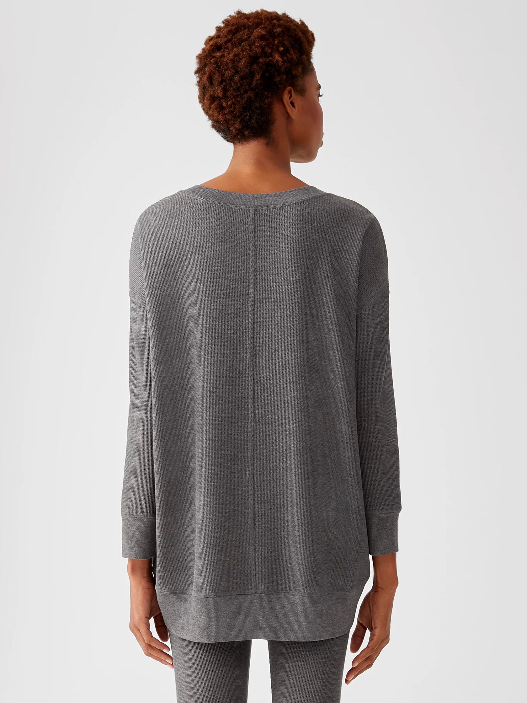Waffle Stretch Knit Crew Neck Top