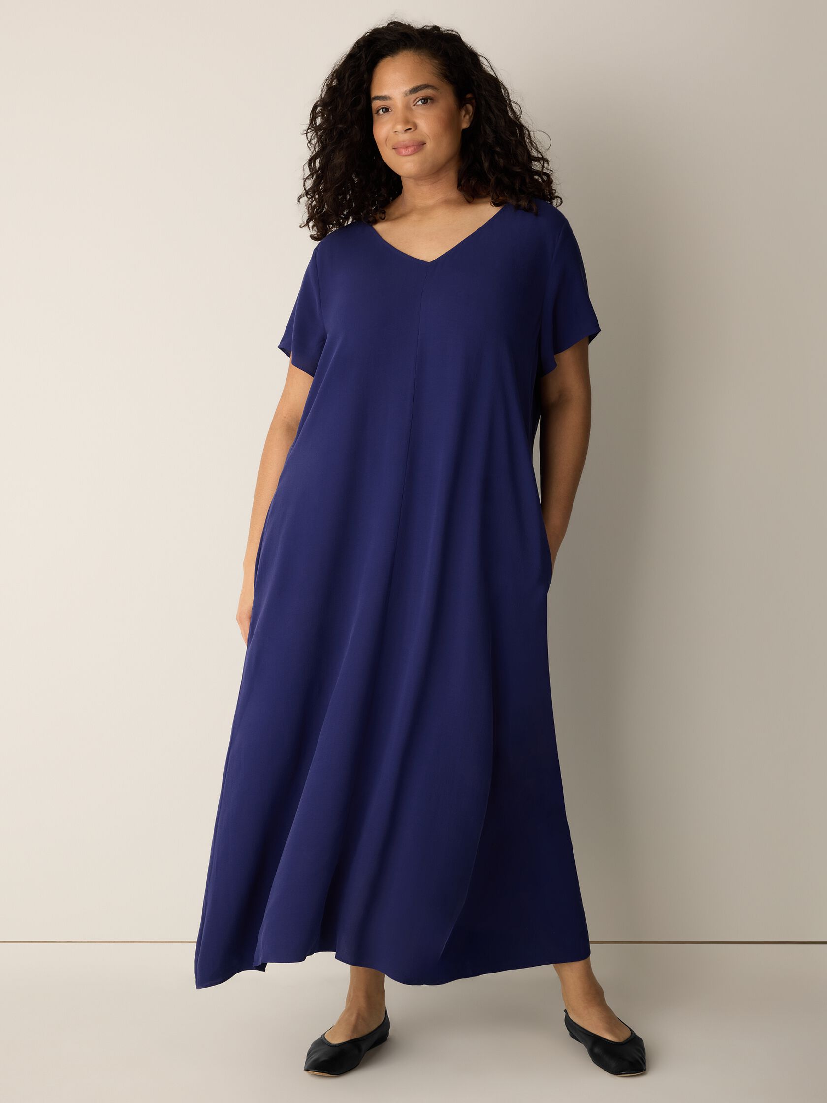 Silk Georgette Crepe V-Neck Dress
