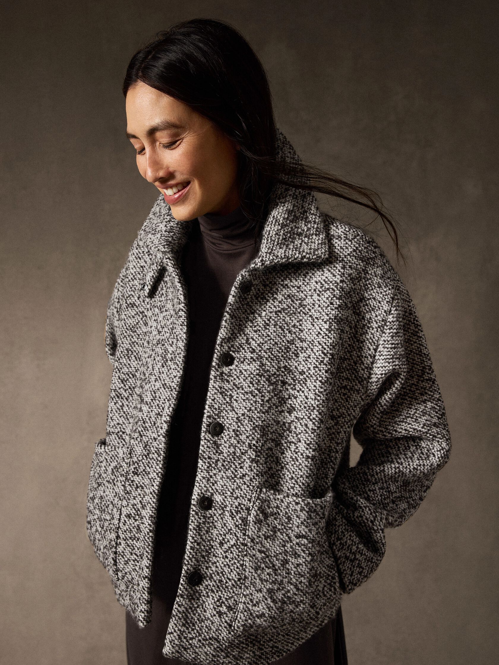 Marled Wool Tweed Classic Collar Jacket