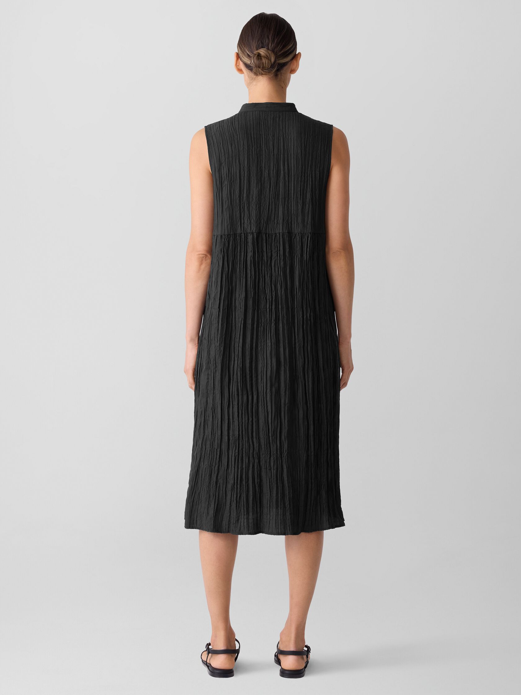 Crinkle Silk Habutai Band Collar Dress