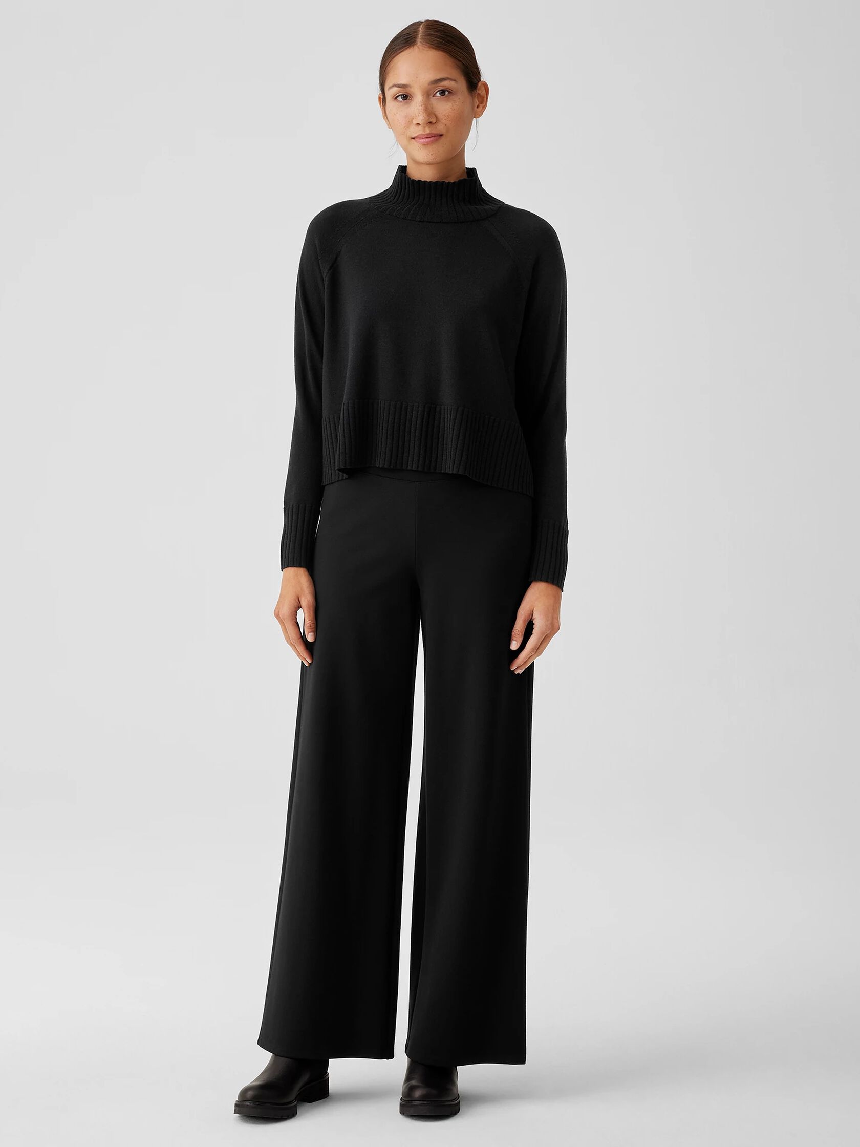 Merino Jersey Turtleneck Top in Regenerative Wool