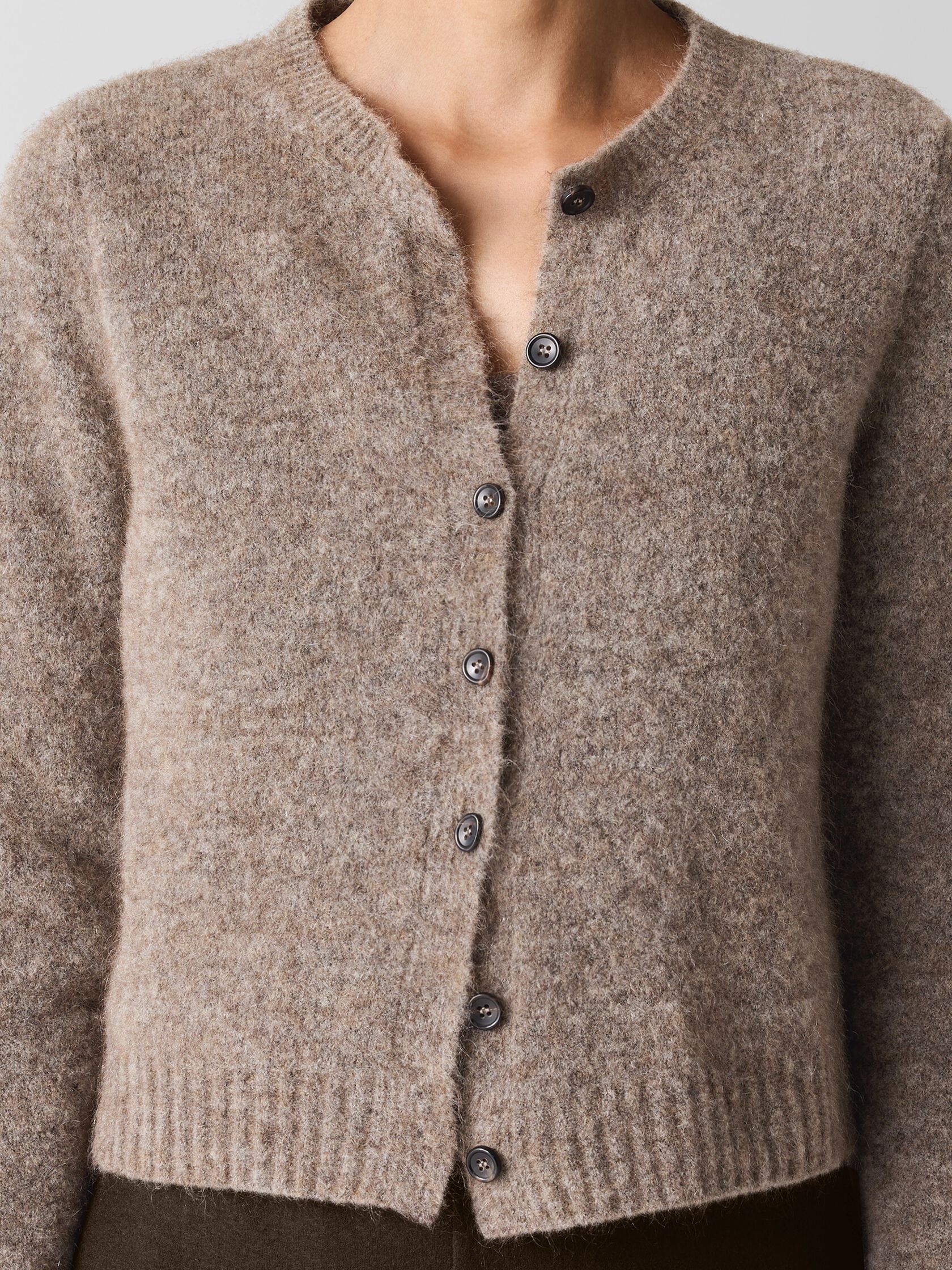 Mohair Plush Mélange Crew Neck Cardigan