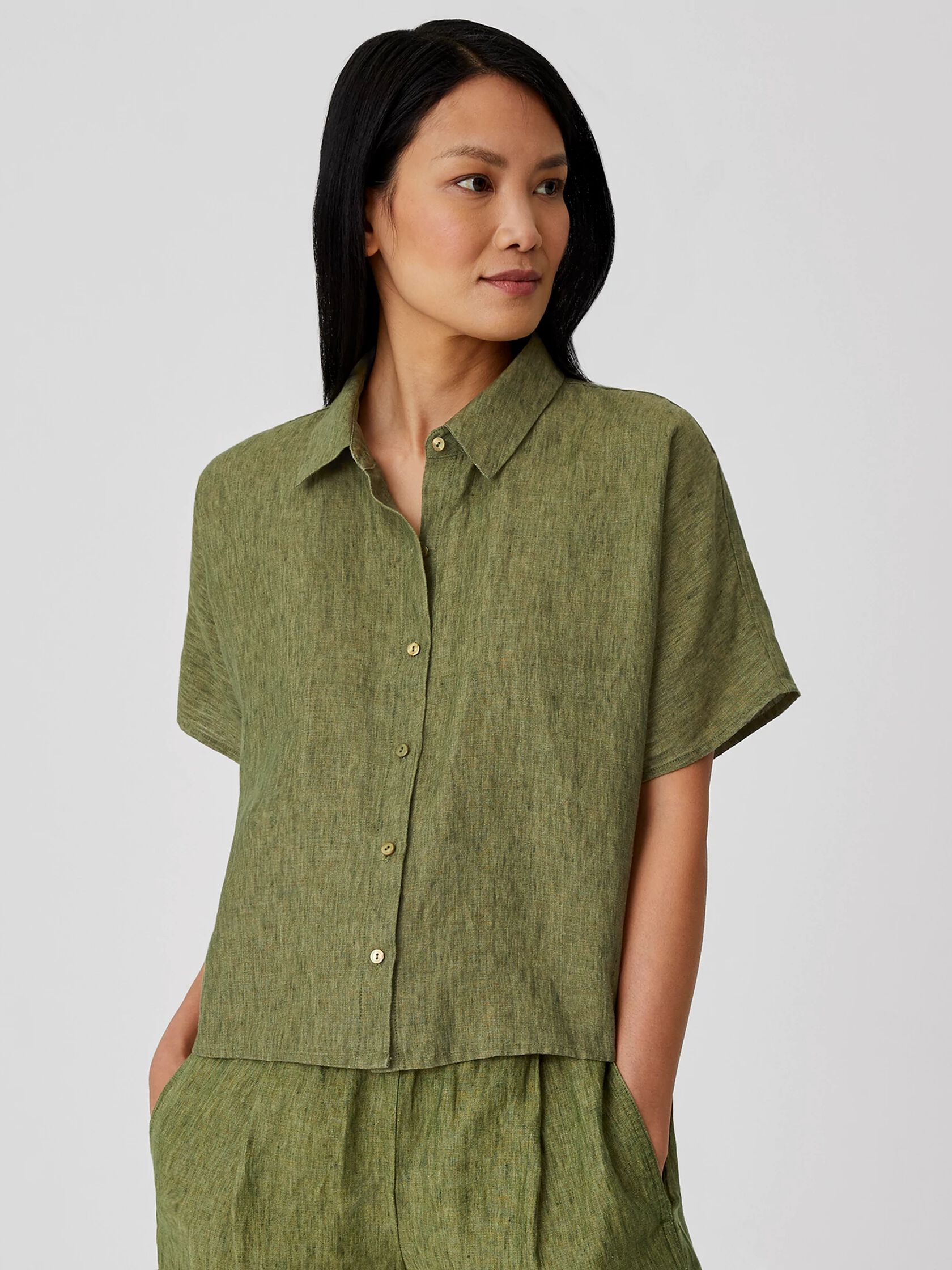 Washed Organic Linen Delave Short-Sleeve Shirt