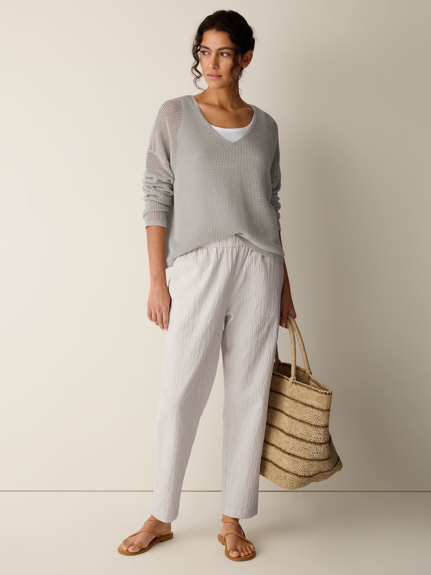 Organic Cotton Pucker Check Tapered Pant