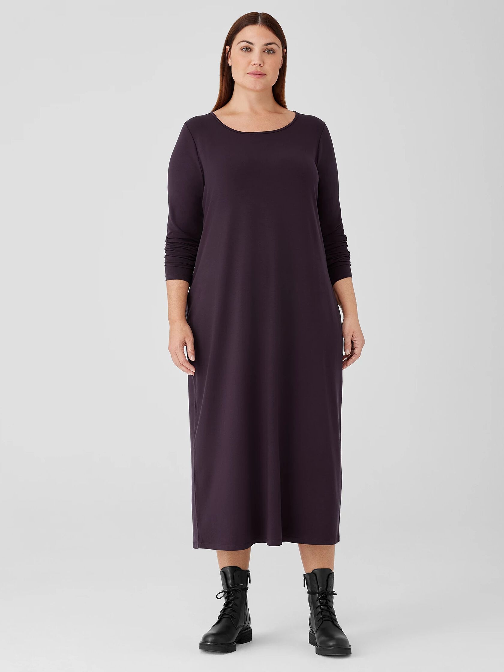 Stretch Jersey Knit Jewel Neck Dress