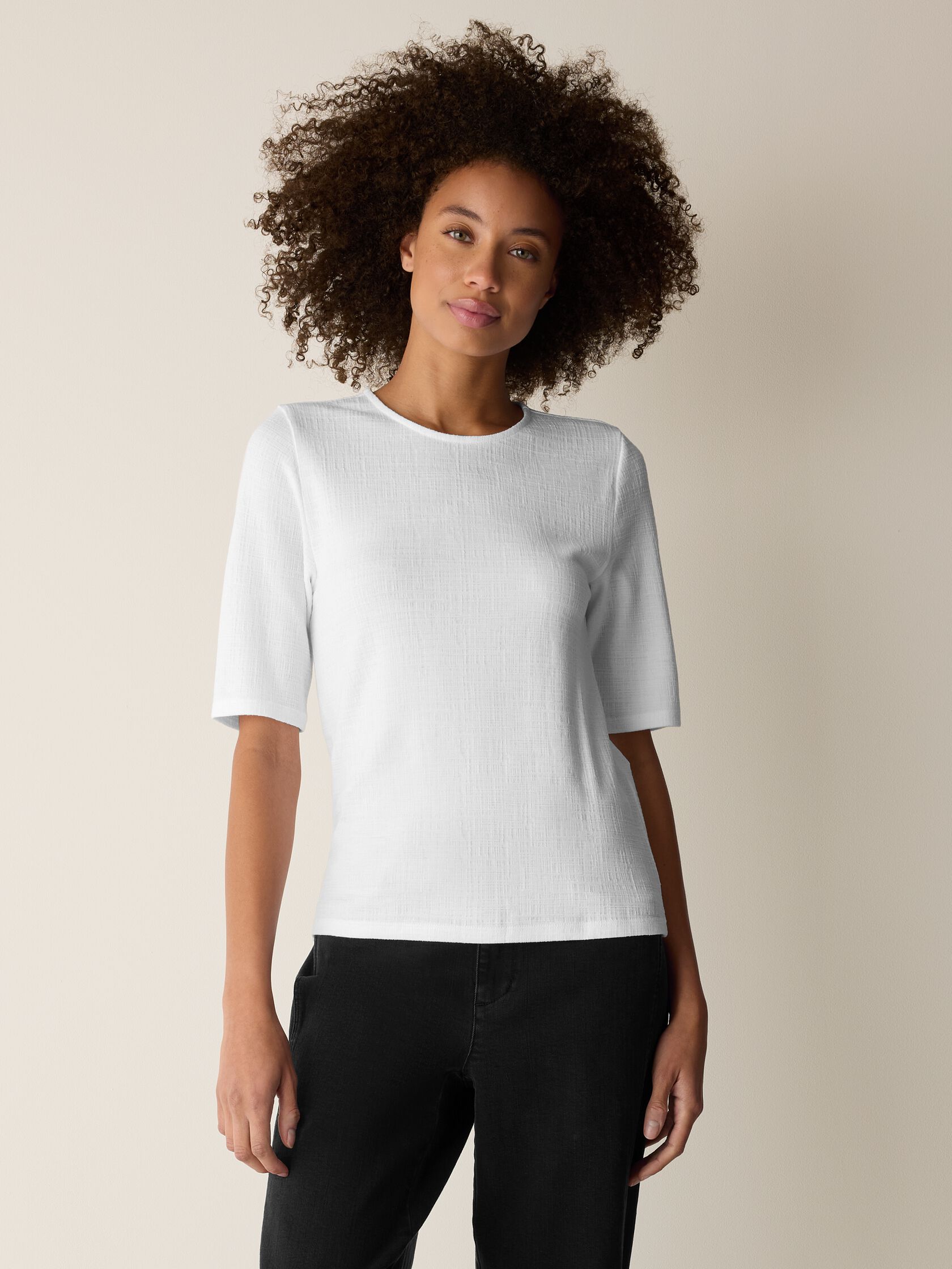 Cross Hatch Stretch Jersey Crew Neck Top