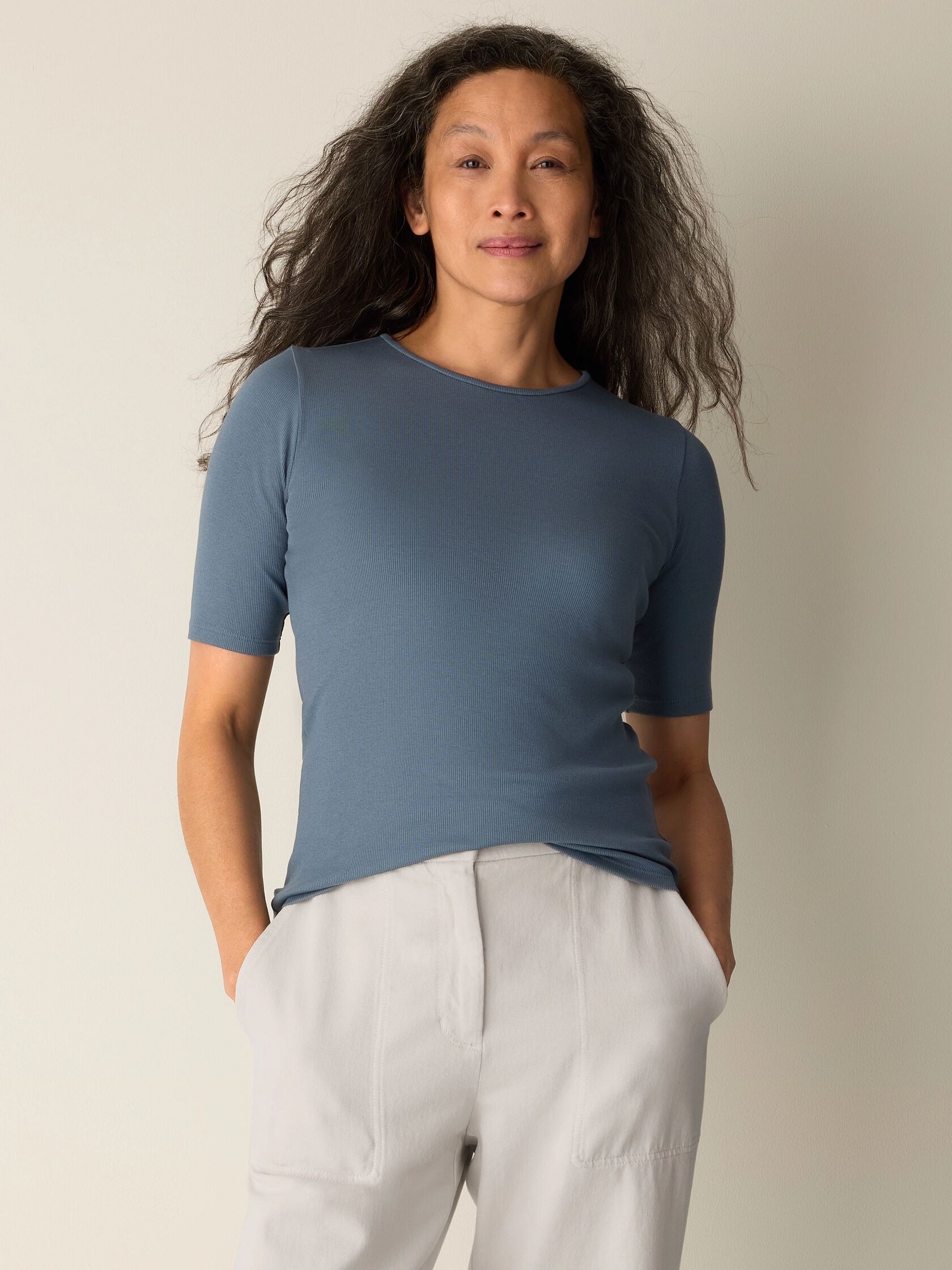 Organic Cotton Stretch Rib Crew Neck Tee