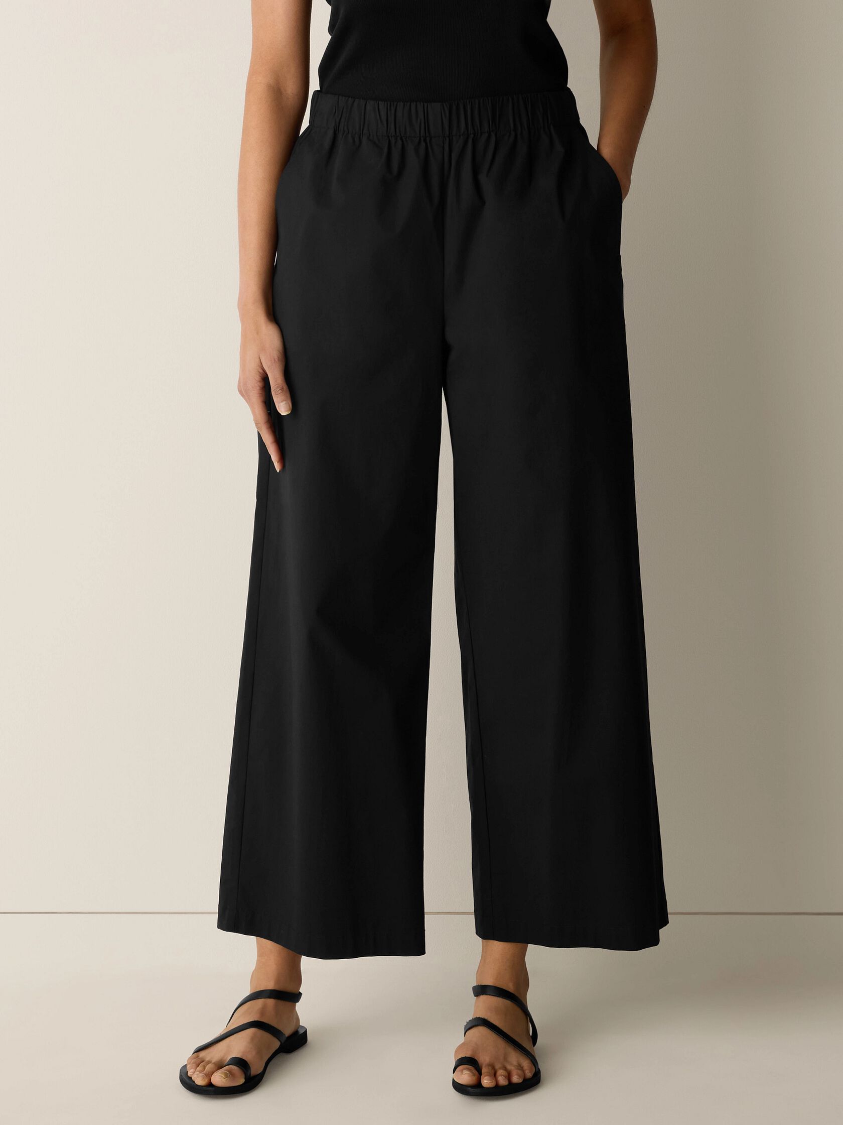 Stretch Organic Cotton Poplin Wide-Leg Pant