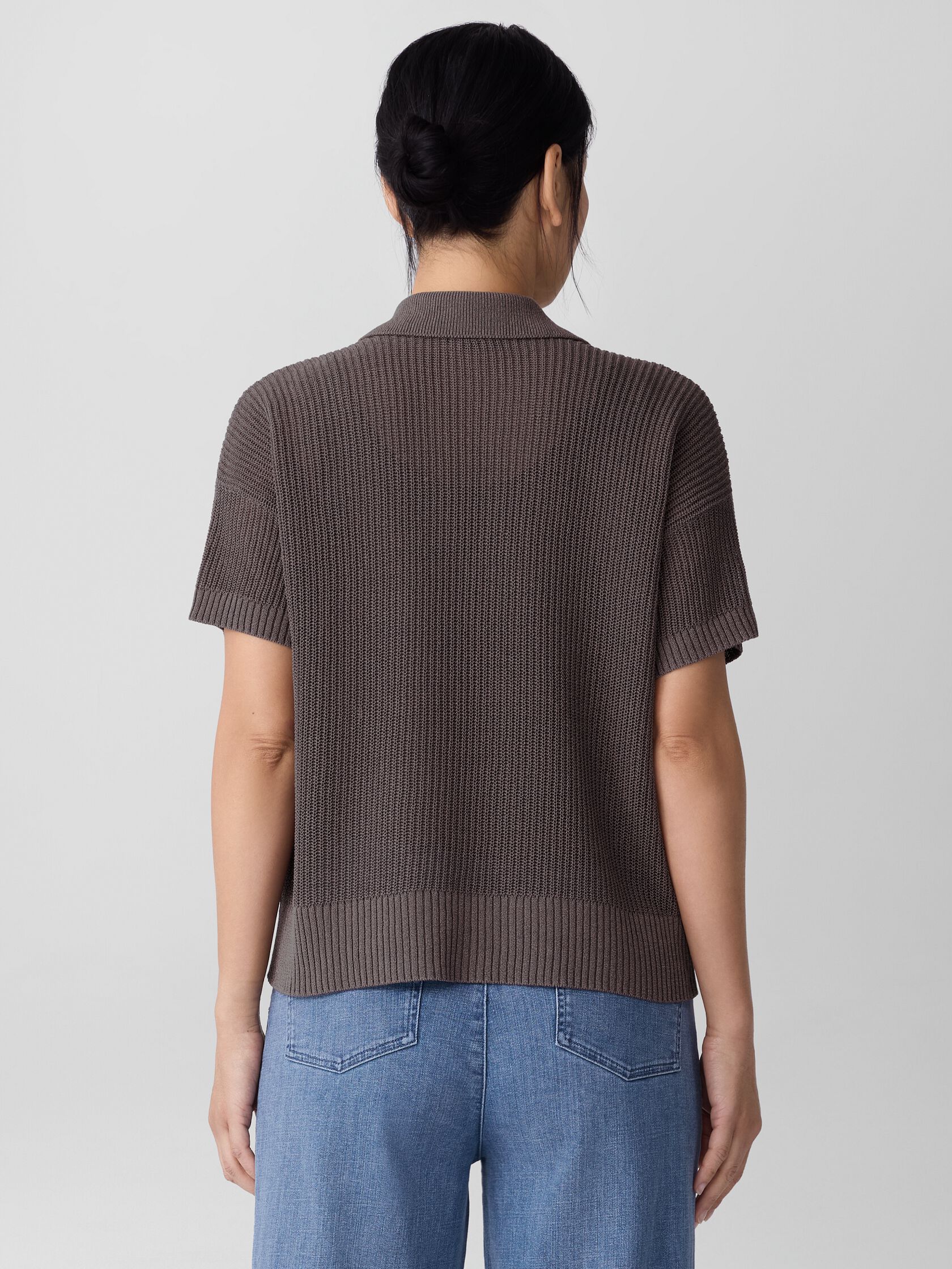 Cotton Silk Cord Split Neck Top