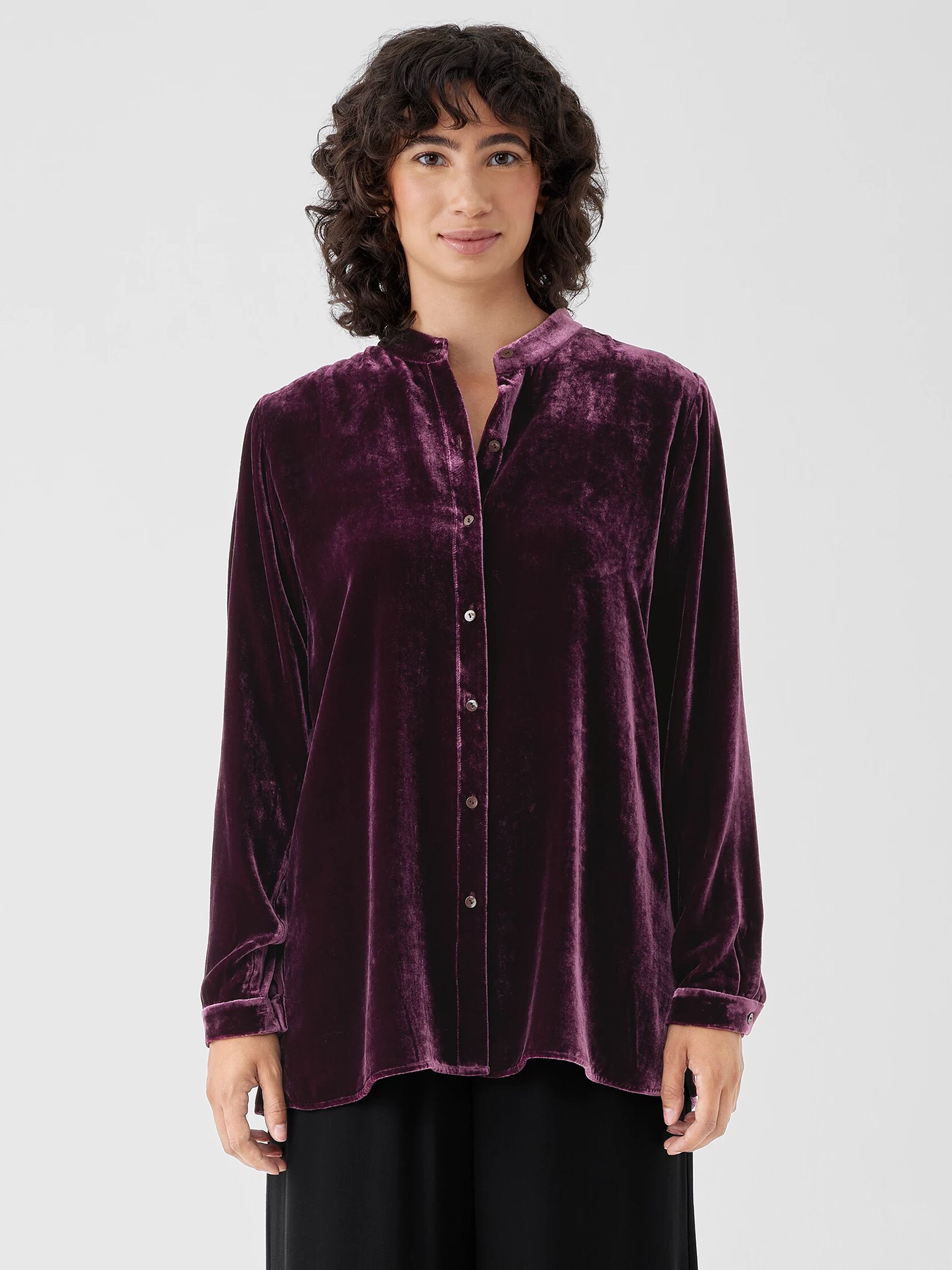 PURE JILL SATIN-NECKLINE VELOUR TUNIC