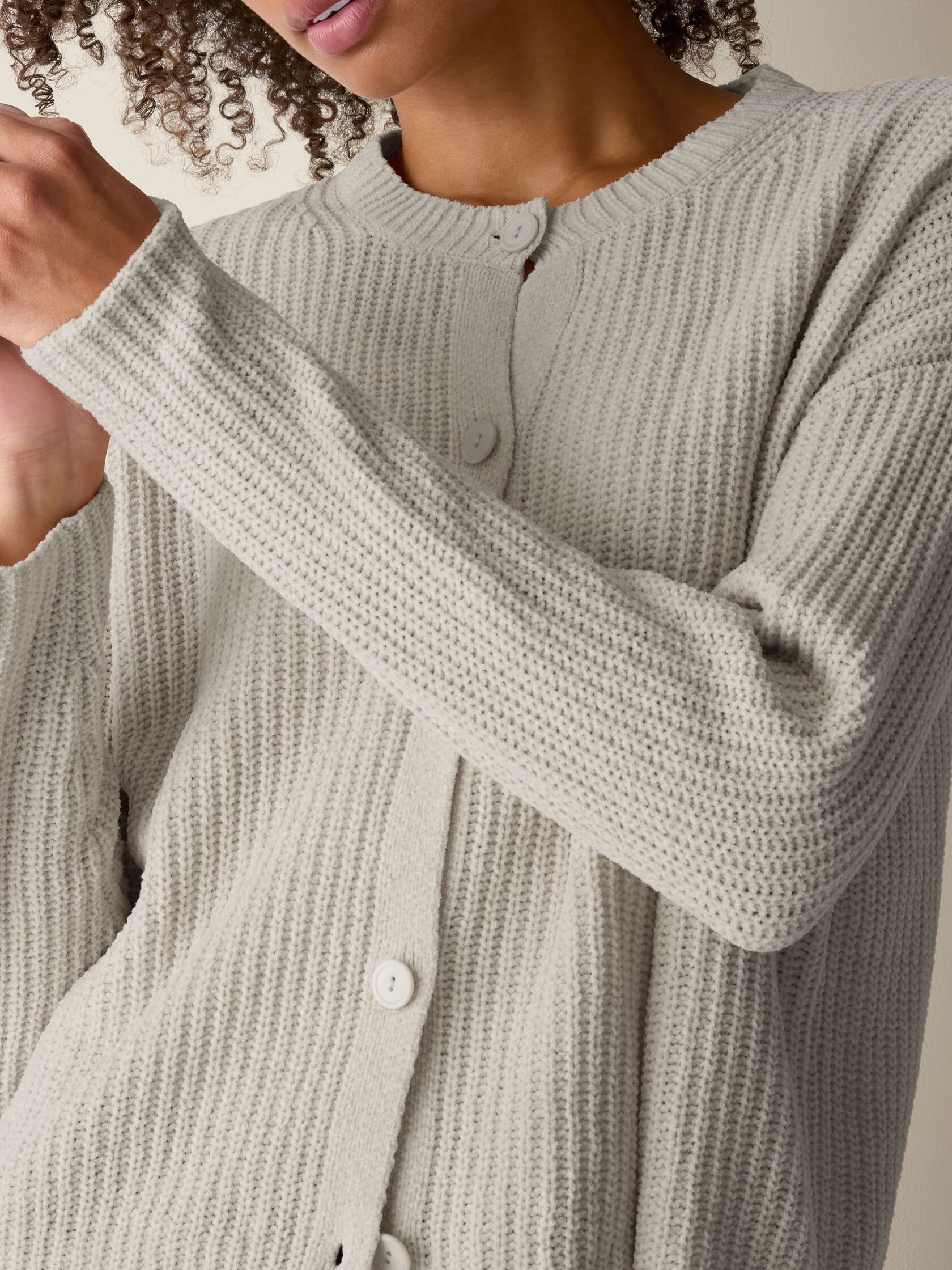 Organic Cotton Chenille&nbsp;Crew Neck Cardigan