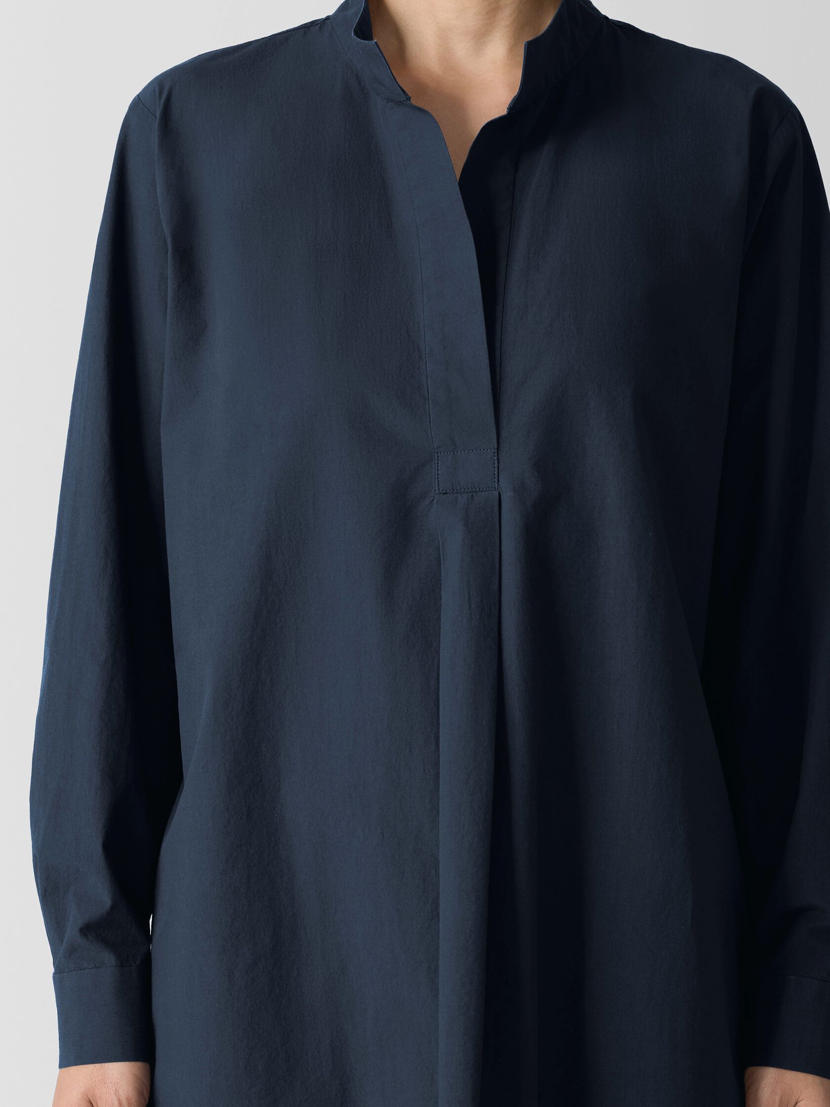 Washed Organic Cotton Poplin Stand Collar Top