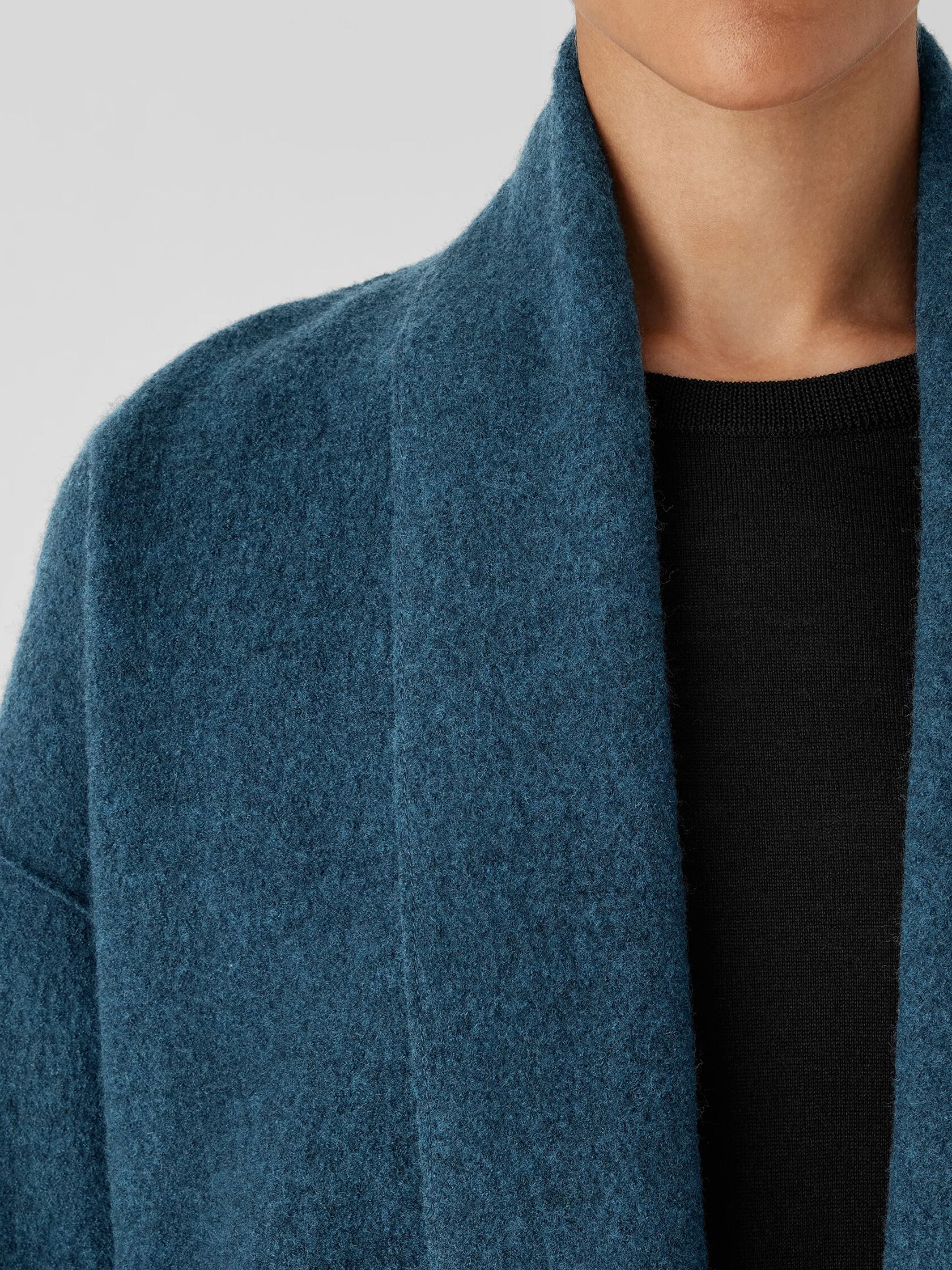 Lightweight Boiled Wool High Collar Coat in Regenerative Wool | EILEEN ...