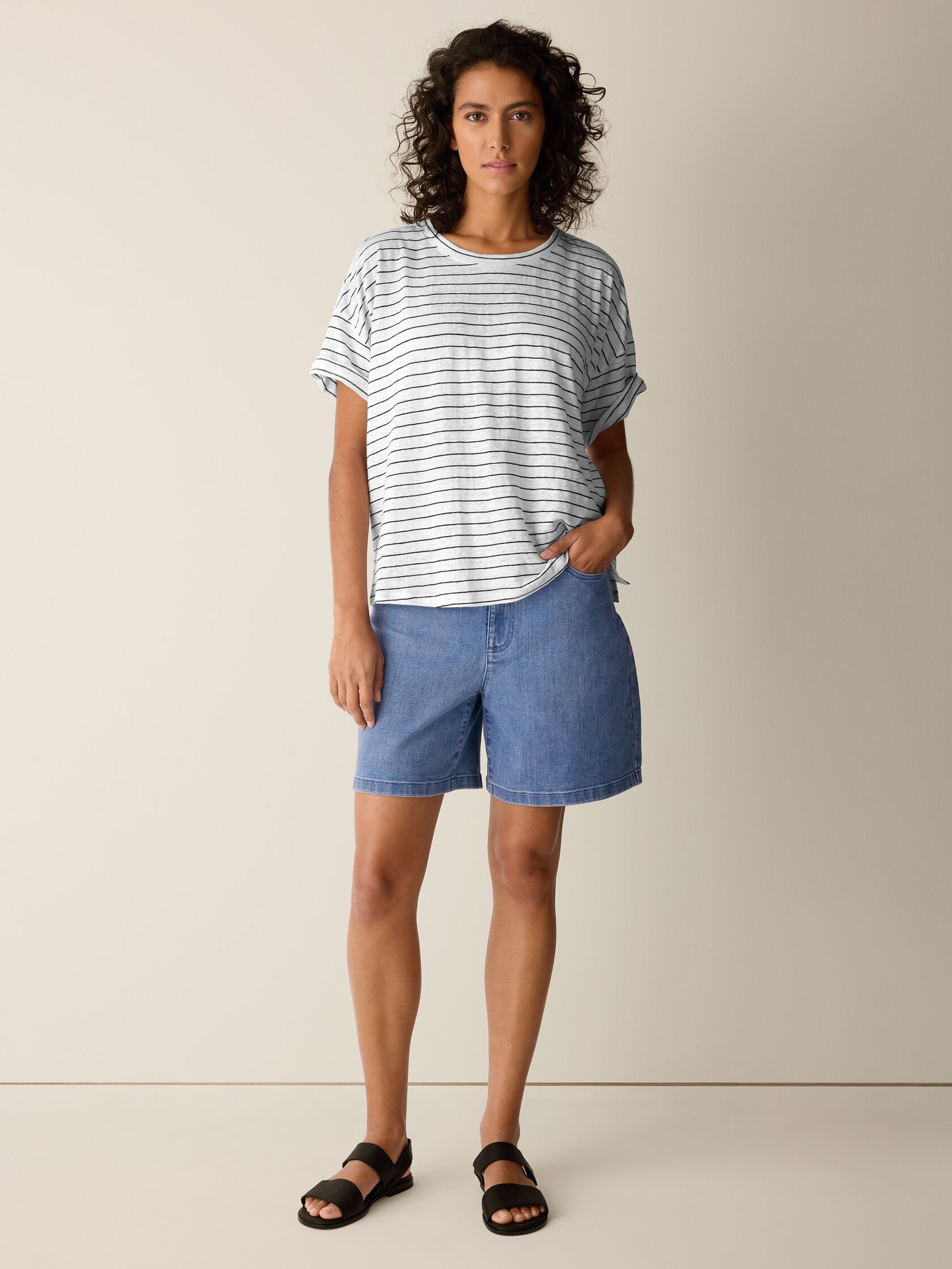 Organic Linen Jersey Stripe Box-Top