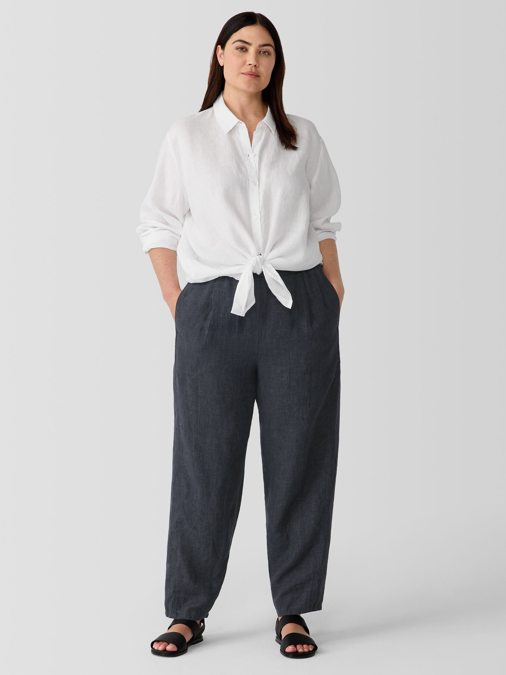 Washed Organic Linen Délavé Lantern Pant