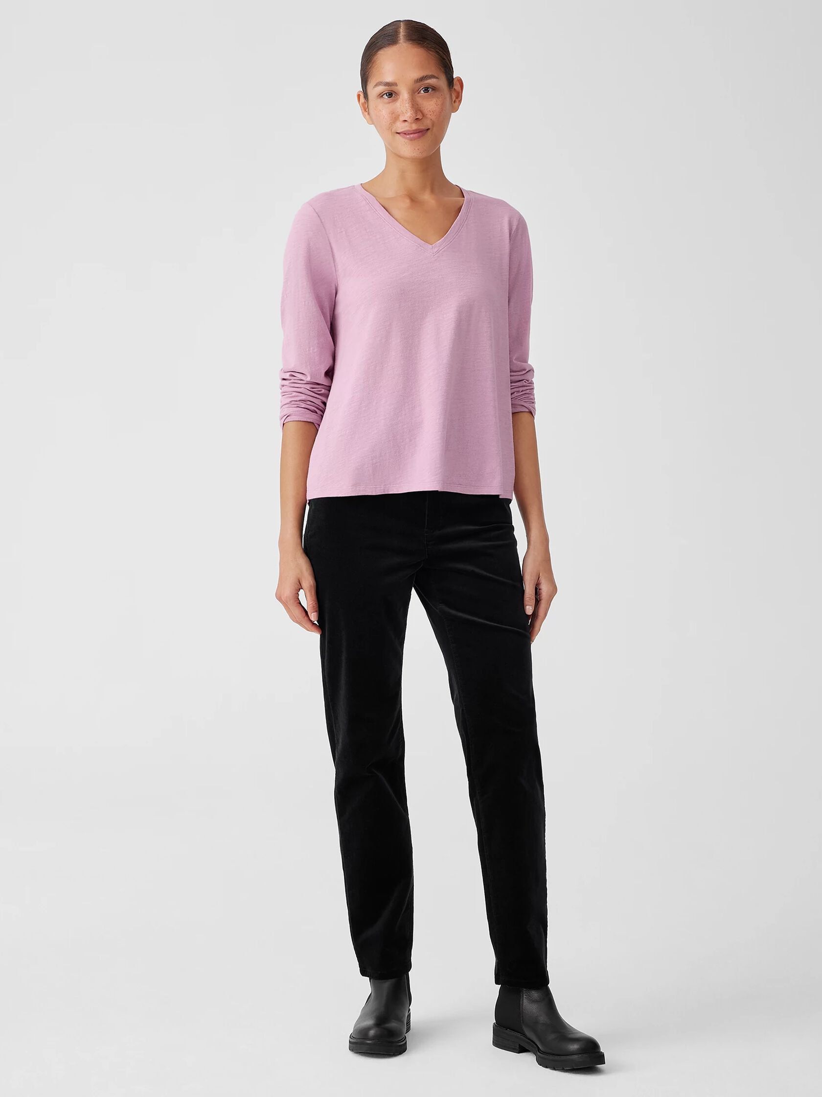 Organic Cotton Slub V-Neck Top